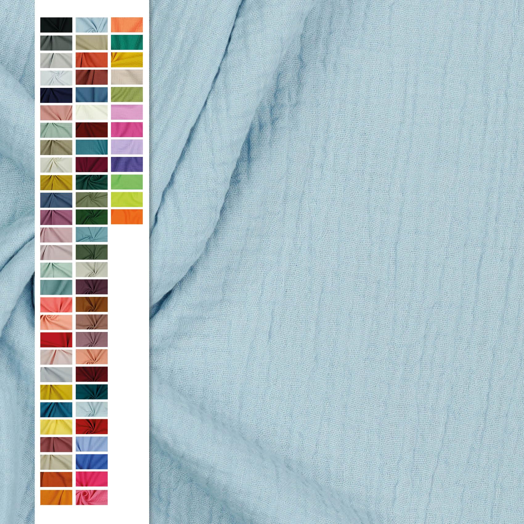 VmG-Store Double Gauze Muslin Fabric Oeko-Tex + GOTS Certified Plain Sold by the Metre Over 40 Colours 100% Cotton (031 I Blue - Image 2