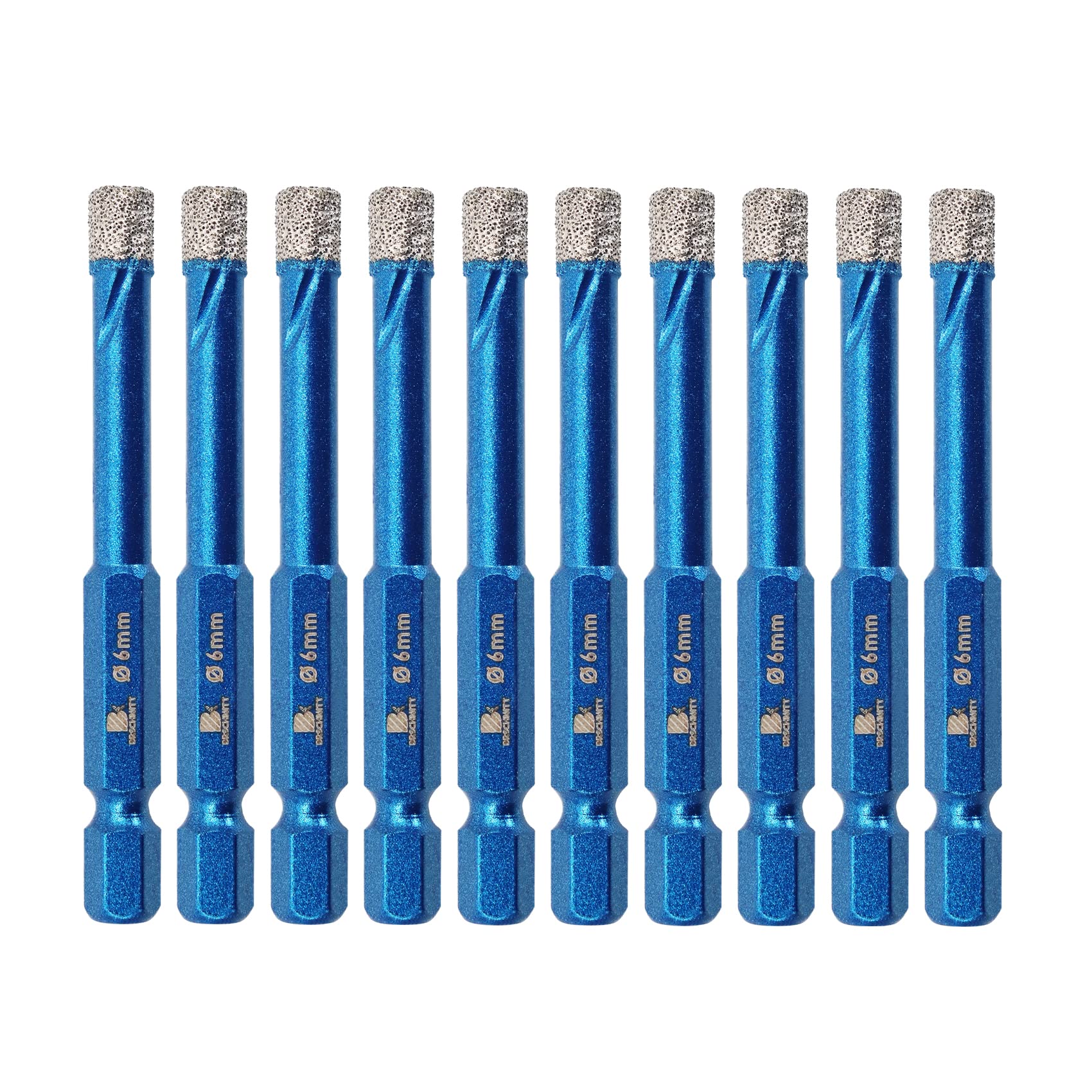 BRSCHNITT 10pcs 6mm Diamond Hole Saw Drill Bit Set - 1/4 Inch Hex Shank Dry Drilling for Porcelain, Ceramic, Stone, Granite, Marble