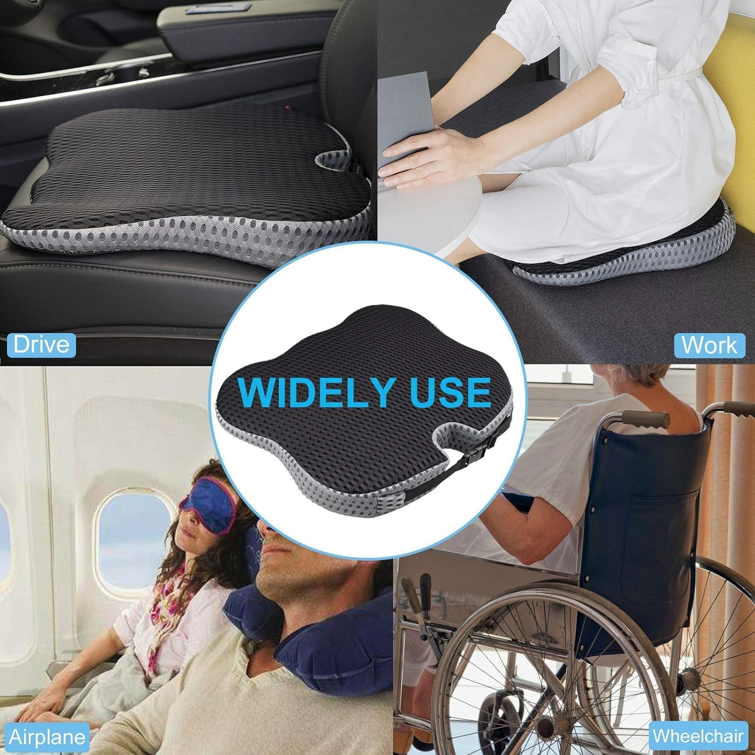 Generic Car Coccyx Seat Cushion Pad for Sciatica Tailbone Pain Relief, Heightening Wedge Booster Seat Cushion for Short People Driving, Truck Car Accessories Driver, for Office Chair, ‎grey