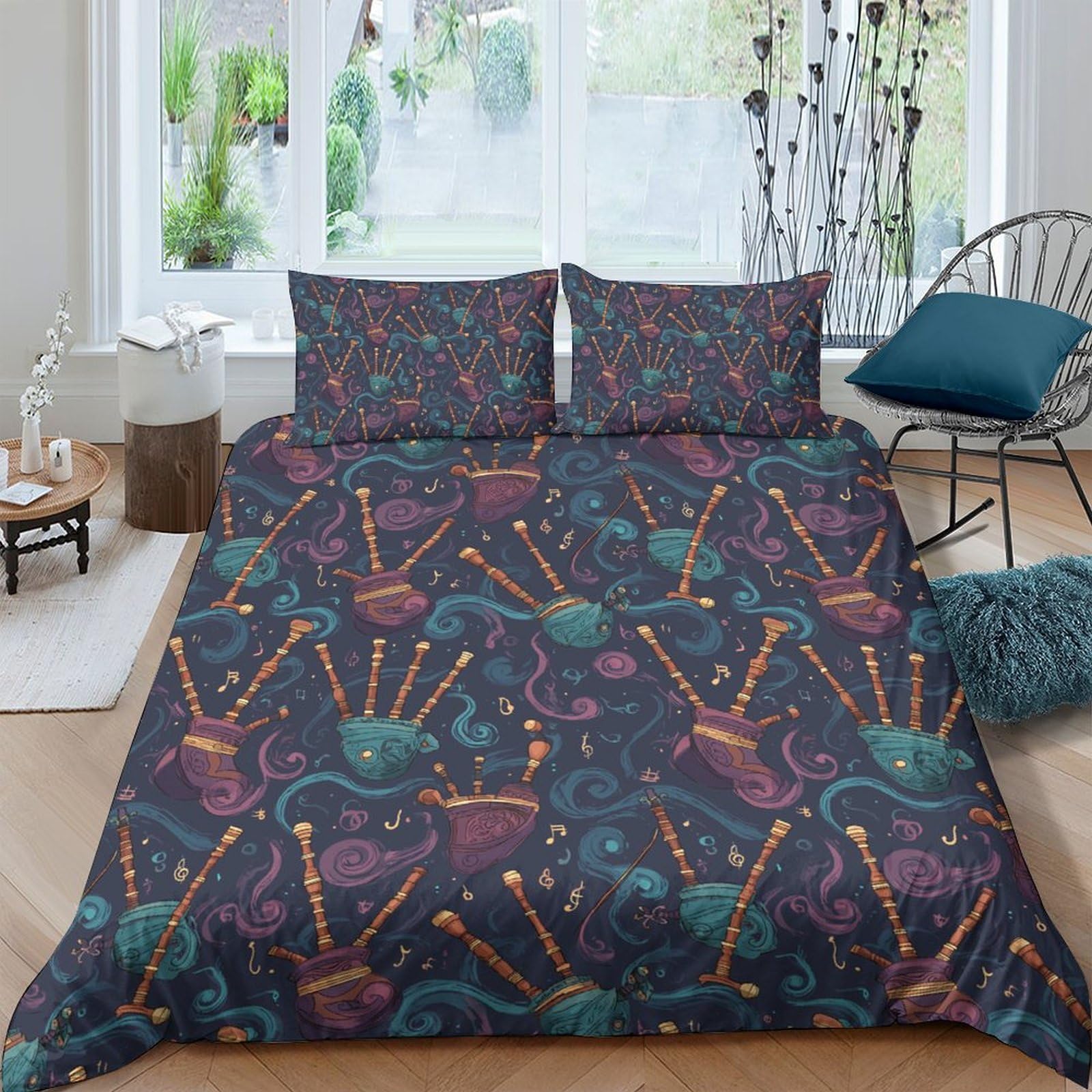 GPLZQXKJNH 3D Printed Abstract Geometric Duvet Cover Microfiber Soft Breathable Botanical Pattern Bedding Set with 2 Pillowcases for Bedroom Decor, Single（135x200cm）