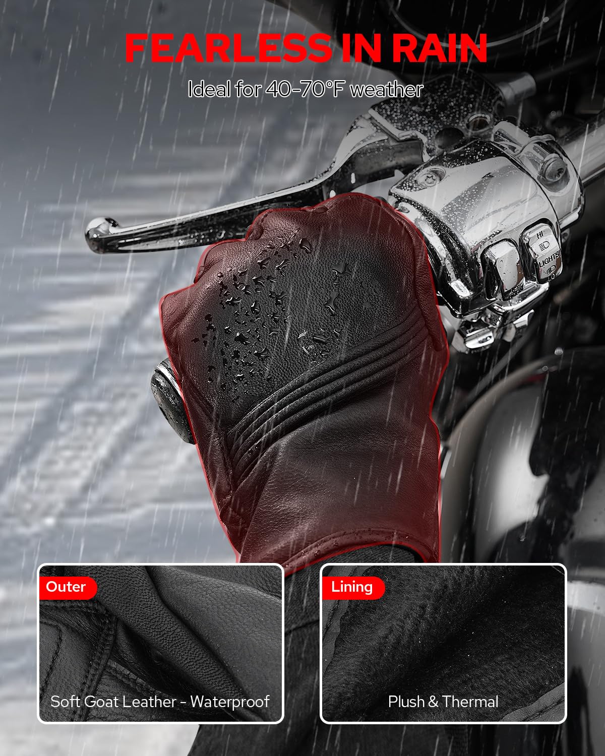 Benlari Guanti da moto in pelle per touch screen da uomo, resistenti all'acqua, per primavera e autunno, per Dirtbike ATV UTV