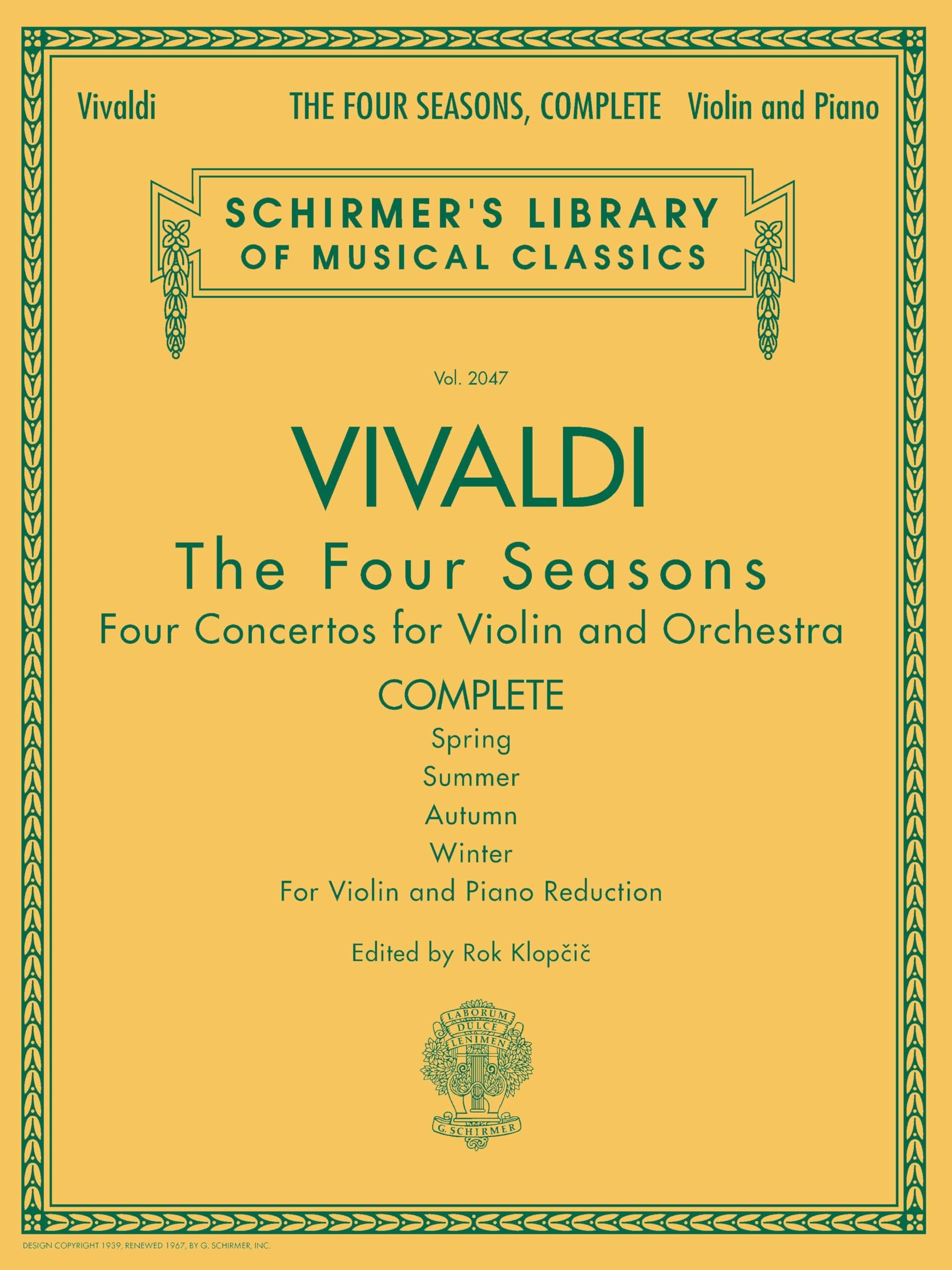 Antonio Vivaldi – The Four Seasons | Schirmer Library of Classics Volume 2047 | Classical Violin Sheet Music Book for Study and Performance | Solo Violin Songbook with Spring, Summer, Autumn, Winter