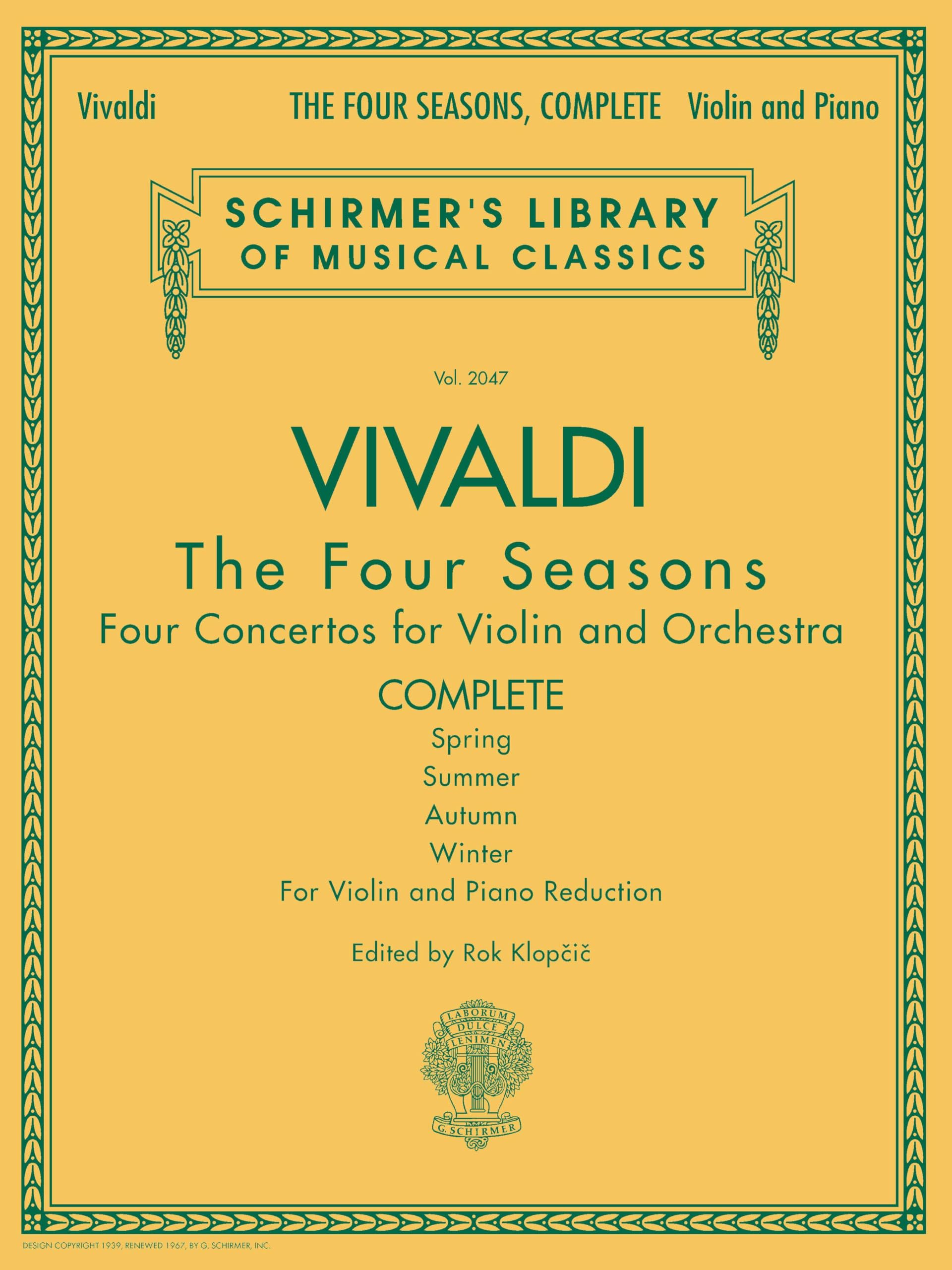 Antonio Vivaldi The Four Seasons, Complete | Violin and Piano Sheet Music | Schirmer Library of Classics Vol. 2047 | Includes Spring, Summer, Autumn and Winter Paperback – August 1, 2004