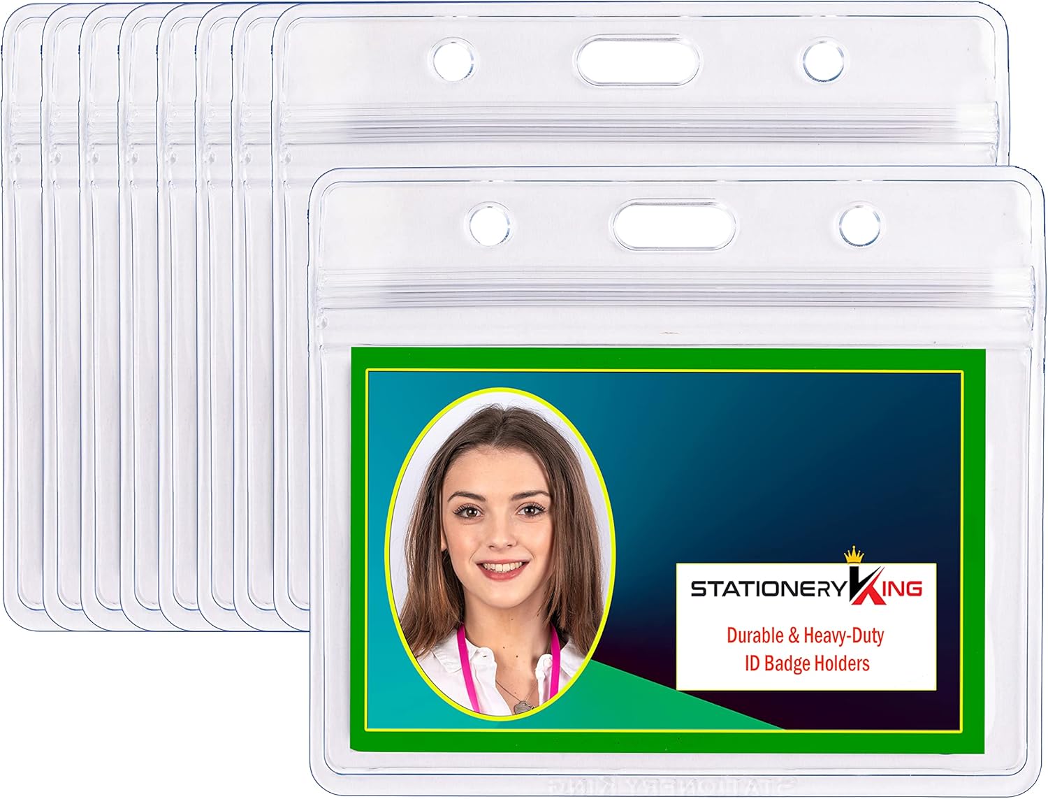 Durable & Heavy-Duty ID Badge Holders ~ Premium Quality, Clear Plastic, Waterproof & Dustproof ~ for Work, Moms, Teachers, Tours, Events, Cruises & More (100 Pack, Horizontal, 3x4) by Stationery King