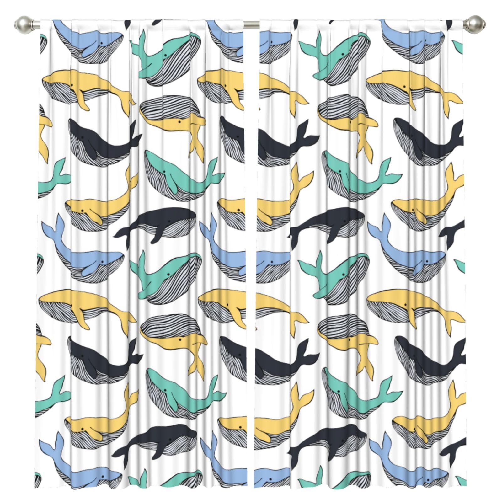 InOmak Whales Whale Animal, 2 Panels Window Curtains 52 x 84 Inch Blackout Curtains for Living Room Bedroom