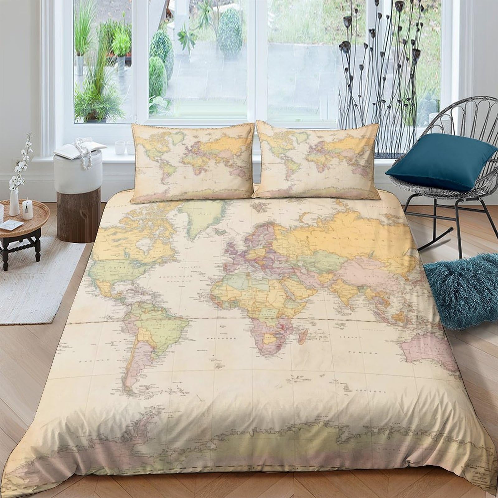 Ctjqhvkz Style-3 3D Printed Vintage World Map Fitted Sheet Microfiber Soft Earth Tone Bed Cover For Home Bedroom Dorm Decor Single（135X200cm）