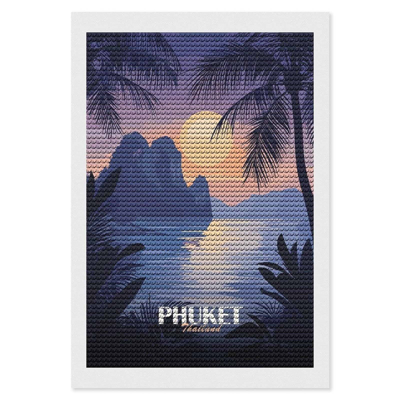 Junmoney Phuket Thailand Tropical Island Sunset DIY Diamond Art Canvas Kit 8"x12", Pleasing Wall Art Project, Easy Handmade Project, Living Room Decor