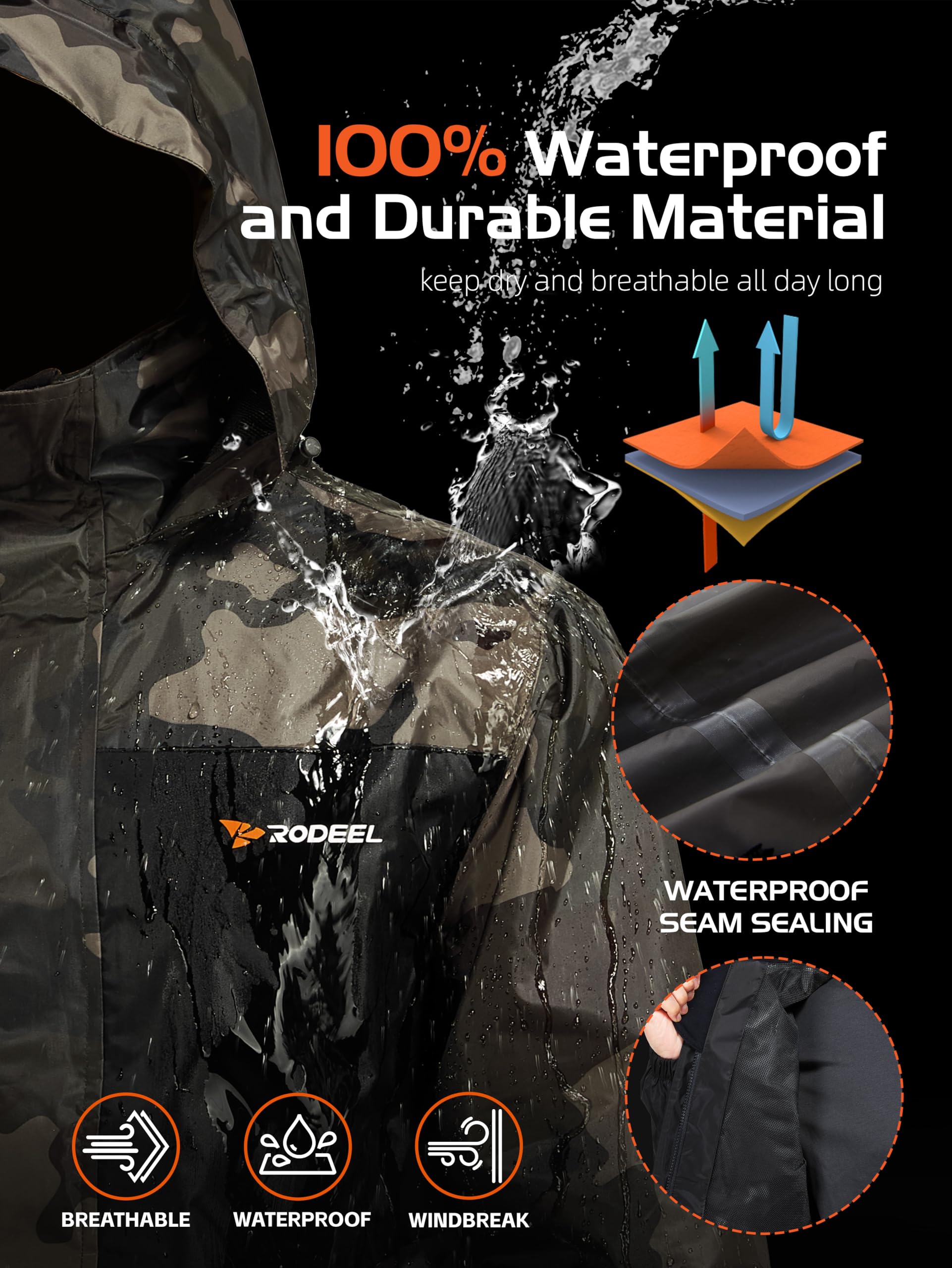 Rodeel Waterproof Fishing Rain Suit for Men (Rain Gear Jacket & Trouser Suit)