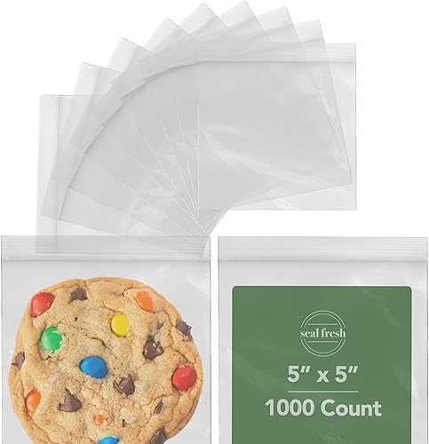 Seal Fresh Bolsas con cremallera 5 x 5 pulgadas (1000 unidades), 2 mil Bolsas de polietileno LDPE resellables de plástico transparente con cierre