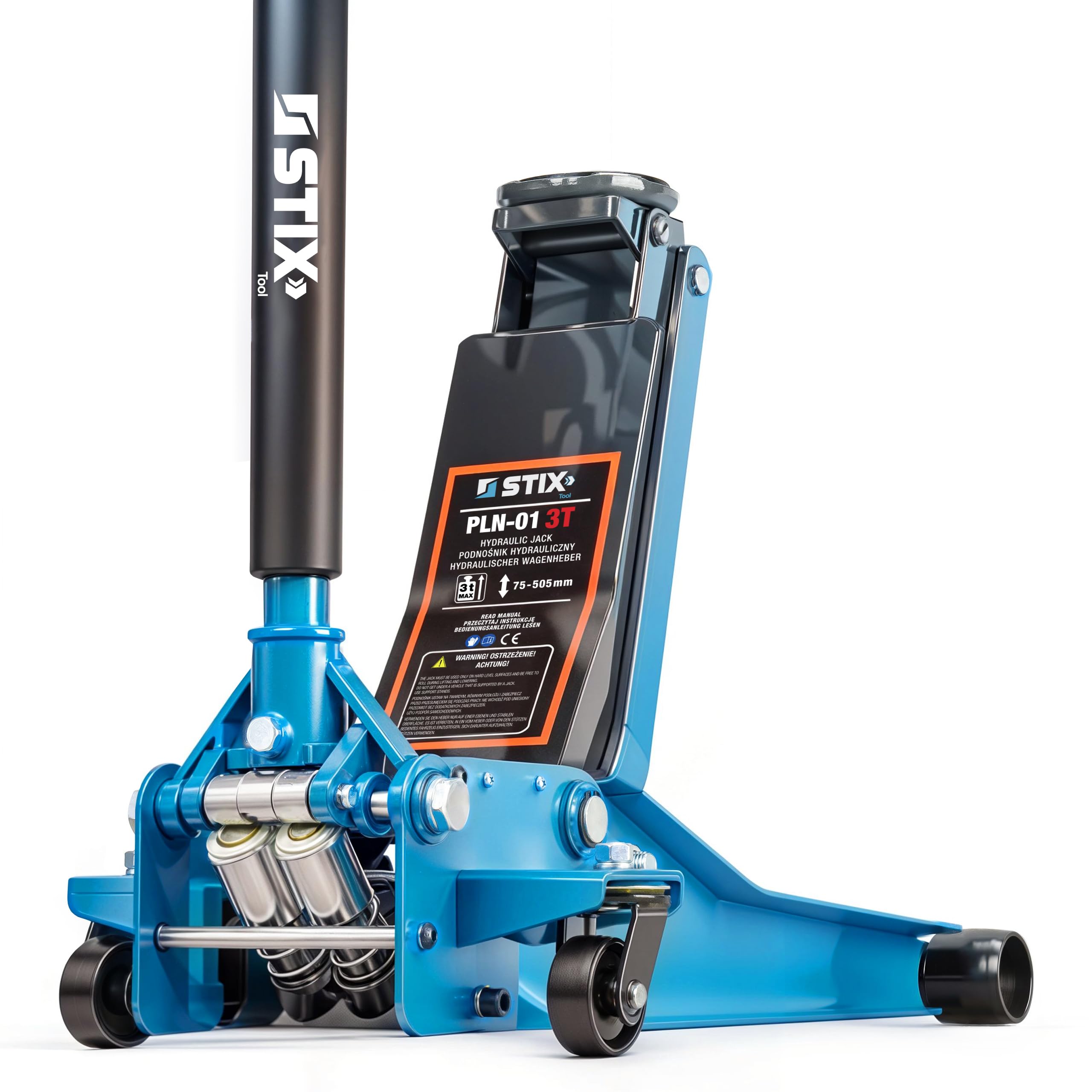 STIX Gato Hidráulico PLN-01 - Capacidad 3T, Perfil Bajo 75 mm, Altura Máxima 505 mm, Construcción Robusta, Doble Bomba, Ideal para Talleres y Uso Doméstico