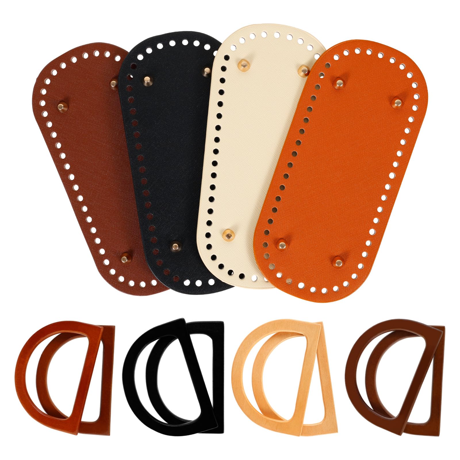 4Pcs Bag Bases for Crochet 22x10cm Crochet Bags Bottom Base with 8Pcs D Shape Wood Purse Handles, PU Leather Bag Bottom Oval Bottoms Bags Bases with Holes for Making Handbag DIY Bottoms Pads