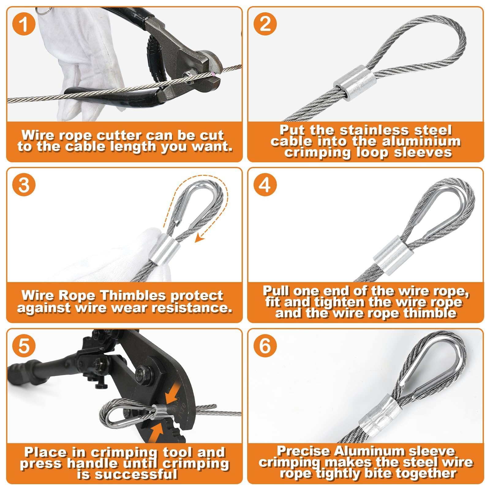 TooTaci Kit de Prensado para Cable de 3mm – Cable de Acero de 30M con Herramienta de Engaste y Cortador – Alambre Metálico para Enrejado, Tendedero, Luces Decorativas y Cortinas