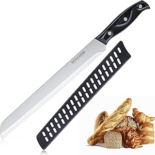 Little Cook Bread Knife with Cover, 10 inch serrated bread knife for homemade bread, German Stainless Steel brisket knife, Bread Cutter Ideal for Slicing Homemade Bread, Bagels, Cake