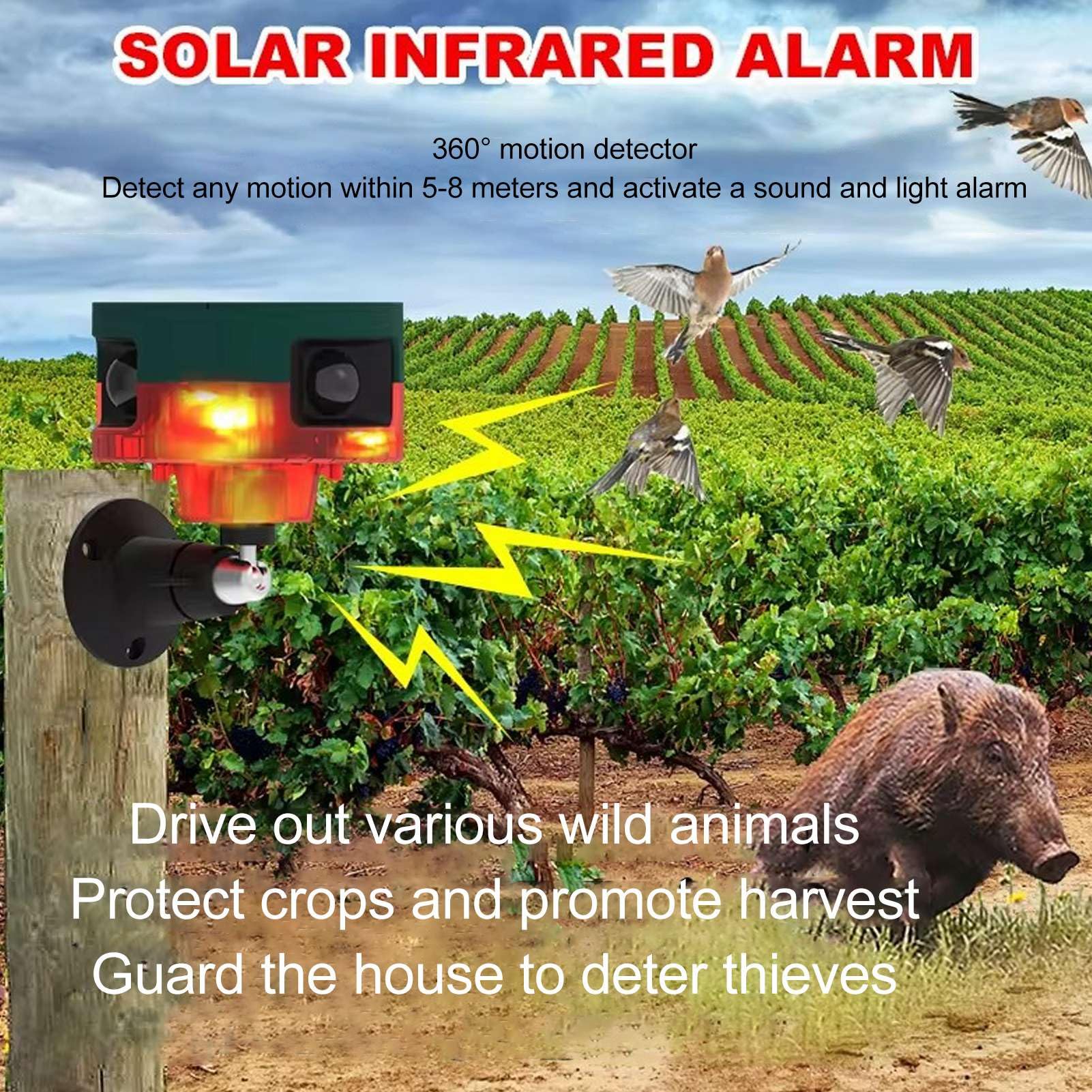 Alarma Solar con Sensor de Movimiento para Exteriores, IP55, Resistente Al Agua, Sirena de 129 DB, Detección de 360 ​​Grados, Alarma con Sensor de Movimiento para Exteriores,