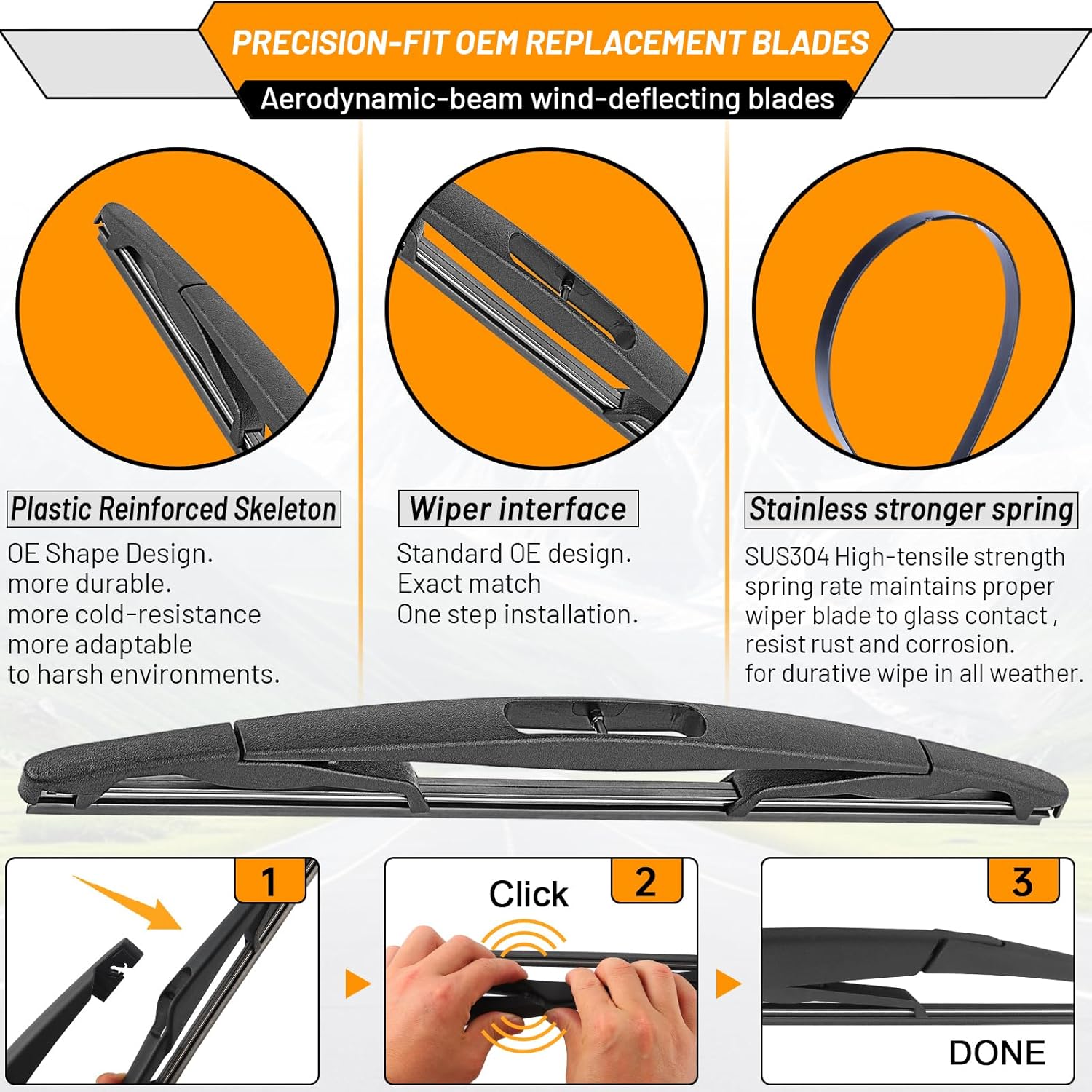 AUTOBOO 20+20 Windshield Wipers Blades for Ford Escape 2012 2011 2010 2009 2008 with 12 Rear Blade Original Equipment Replacement- I&L Pinch Tab (Pack of 3)