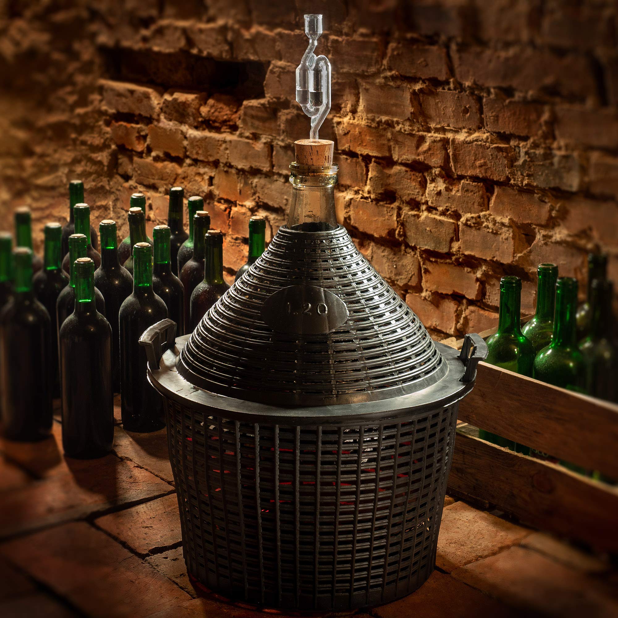 Set di fiasca in vetro KADAX 54L, fiasca per fermentazione con cestino in plastica e accessori per fermentazione, tappo in gomma, tubicini di fermentazione, apertura stretta, palloncino per vino