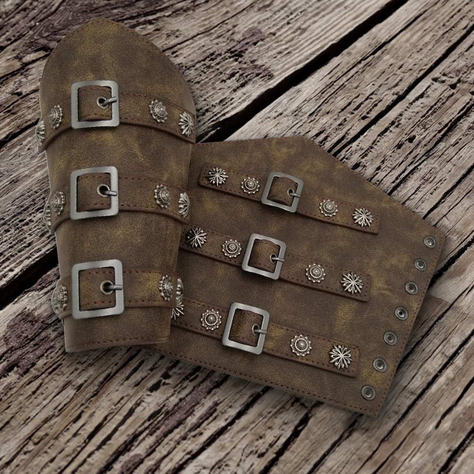 COSFAN Brassards Rétro Armure Médiévale Brassard Pour Le Tir Chasse Médiévale Renaissance Pu Brassard En Cuir Viking Punk Gothique Bras Gardes Gauntlet Brassards Armure De Chevalier Réglable