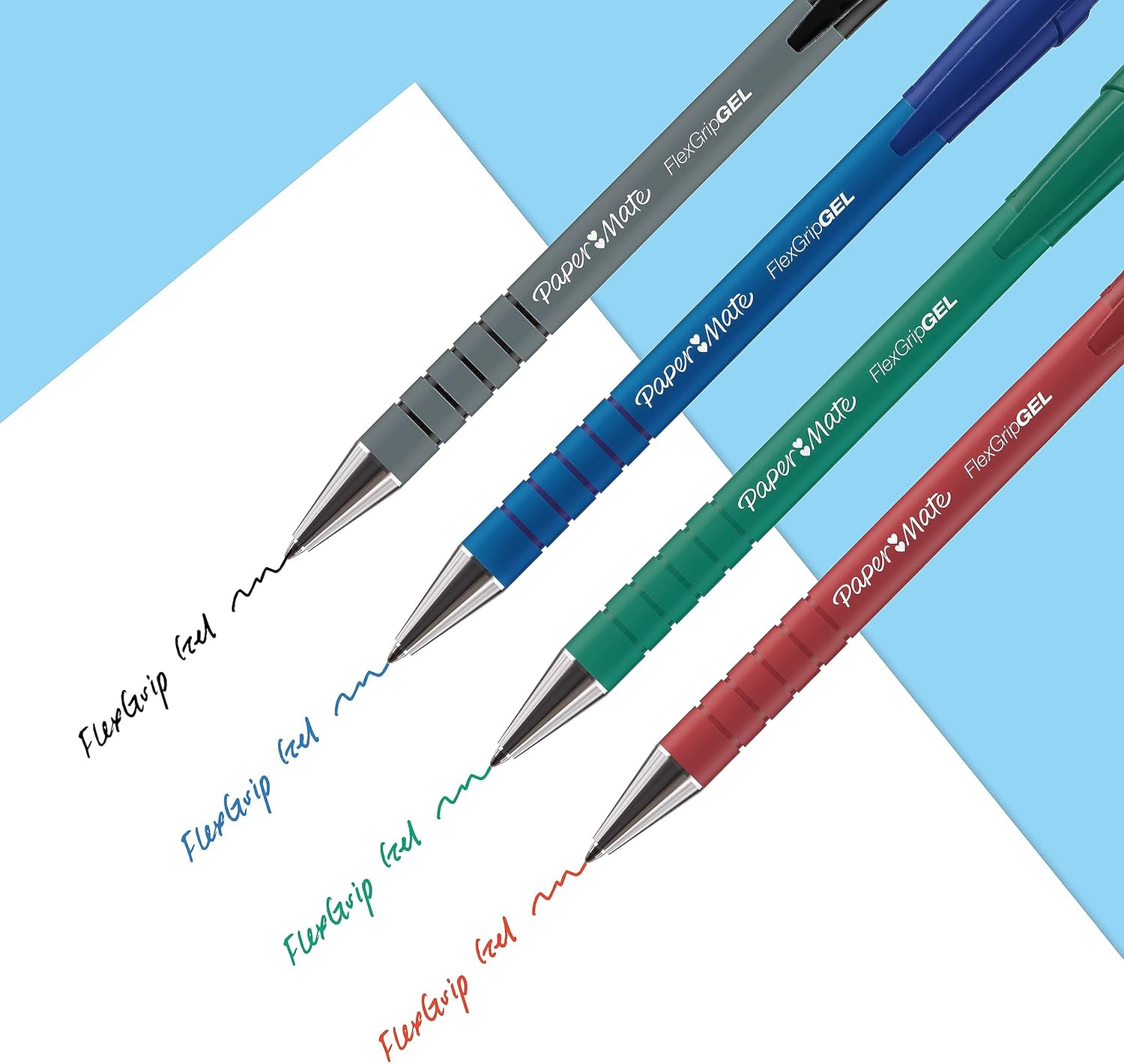 Paper Mate FlexGrip Gel Pens | Medium Point (0.7 mm) | Handwriting Pens & Stationery Supplies | Black, Blue, Red & Green Ink Pen Set | 4 Count