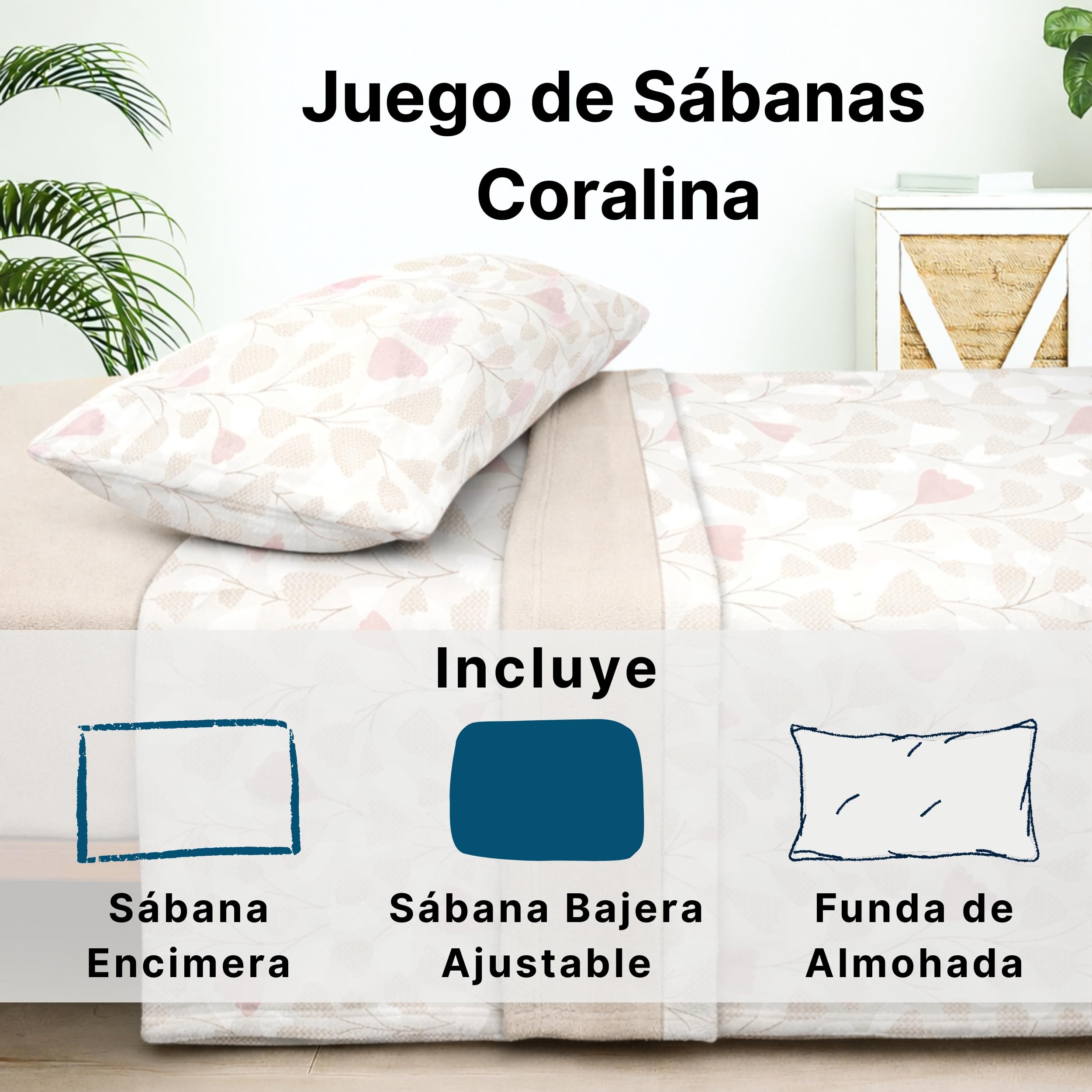 Sábanas Coralina 150, Juego Sábanas Coralina 3 Piezas (Encimera, Bajera y Funda Almohada) - Sábanas Invierno 150, Ropa de Cama Térmica con Tacto Extrasuave y Transpirable (Kemi Tierra)