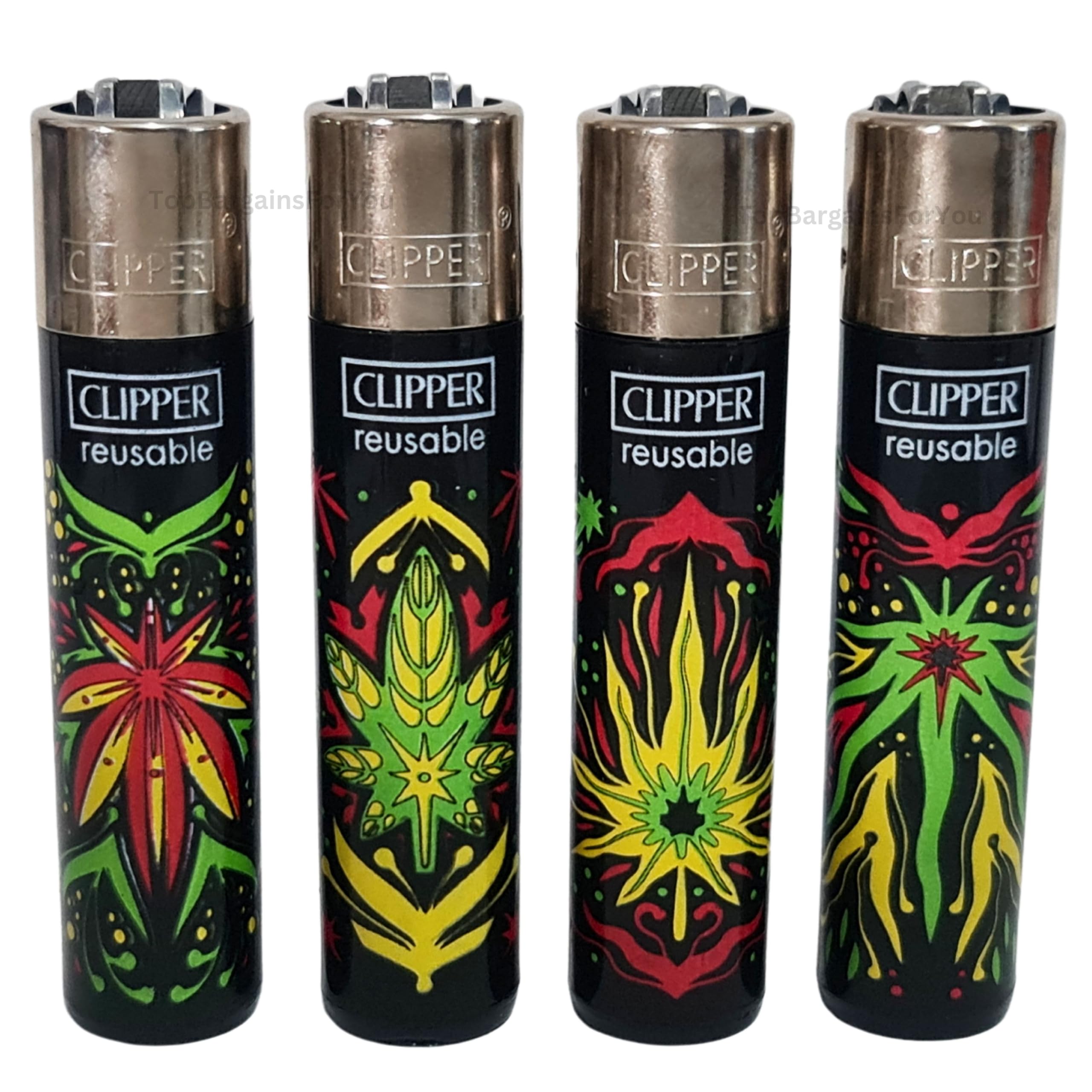 Zactly - 4 x Clipper Lighter Set Gas Refillable Windproof Lighters Standarad Size Replaceable Flint Rare Limited Edition (Jamaican Vibes 2)