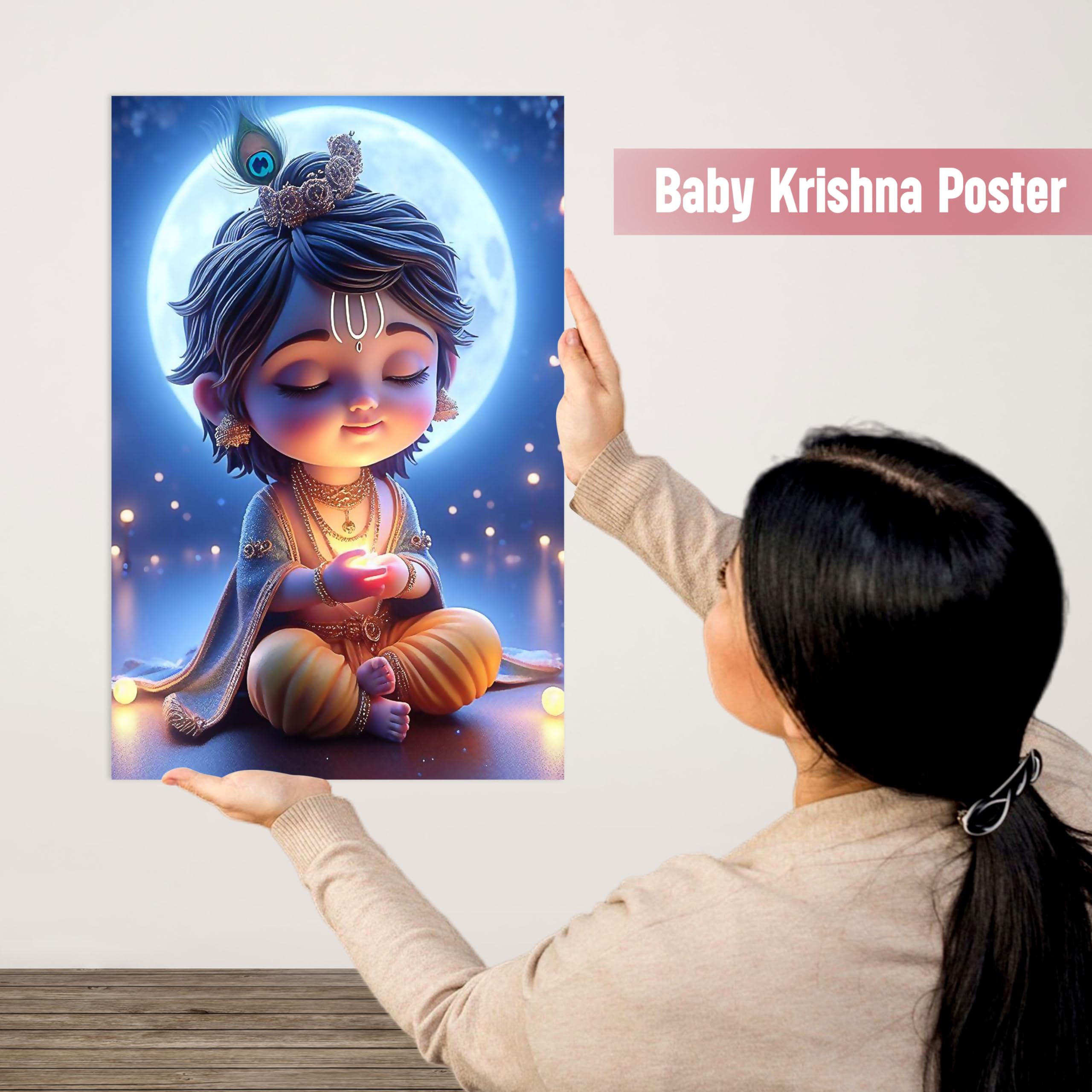 Goelite Bal Gopal Krishna Photo For Pregnant Women Poster For Decoration Wall’s Bedroom, Living Room, And More | Cute Baby Krishna Wall Poster Size:”18x12” Inches Set Of 1 (Design 3) 3