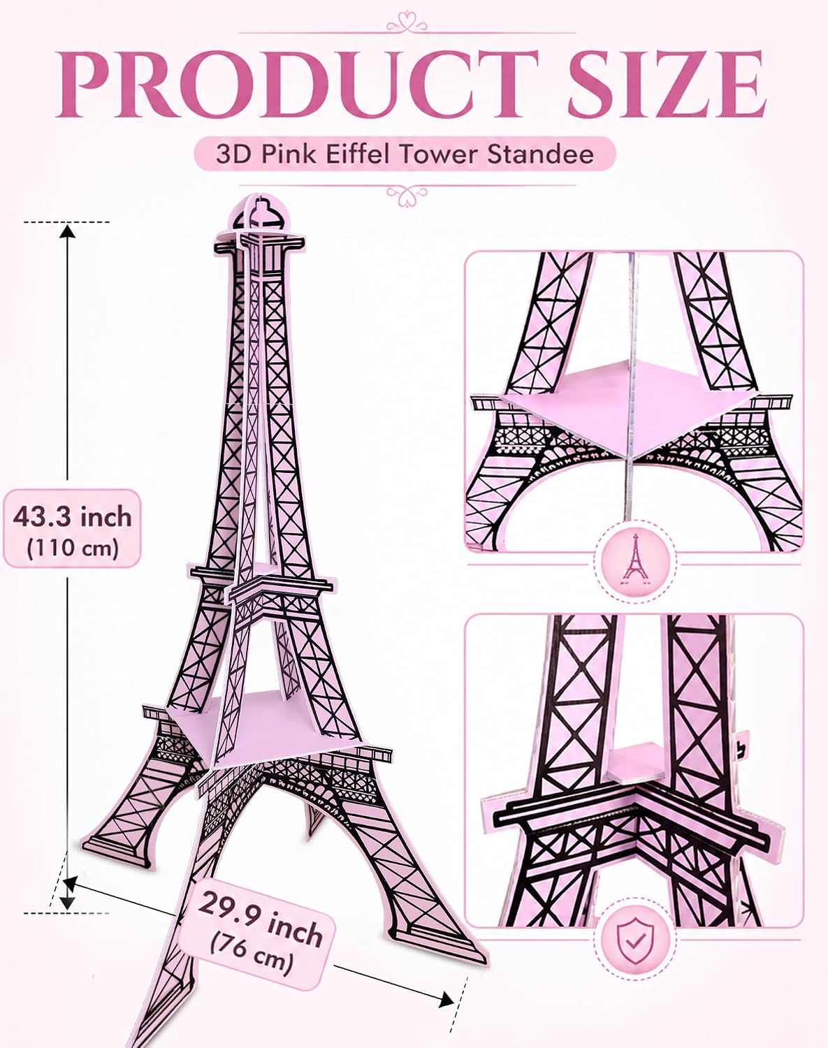 3.6FT Pink Paris Party Decorations, 3D Eiffel Tower Standee Decor
