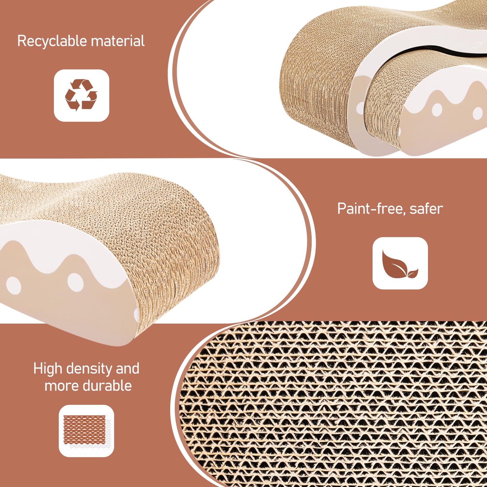 FluffyDream Cama de cartón rascador 2 en 1 para Gatos, Poste rascador para Gatos, Almohadillas duraderas para Evitar daños en Muebles, Grande, Ondulado