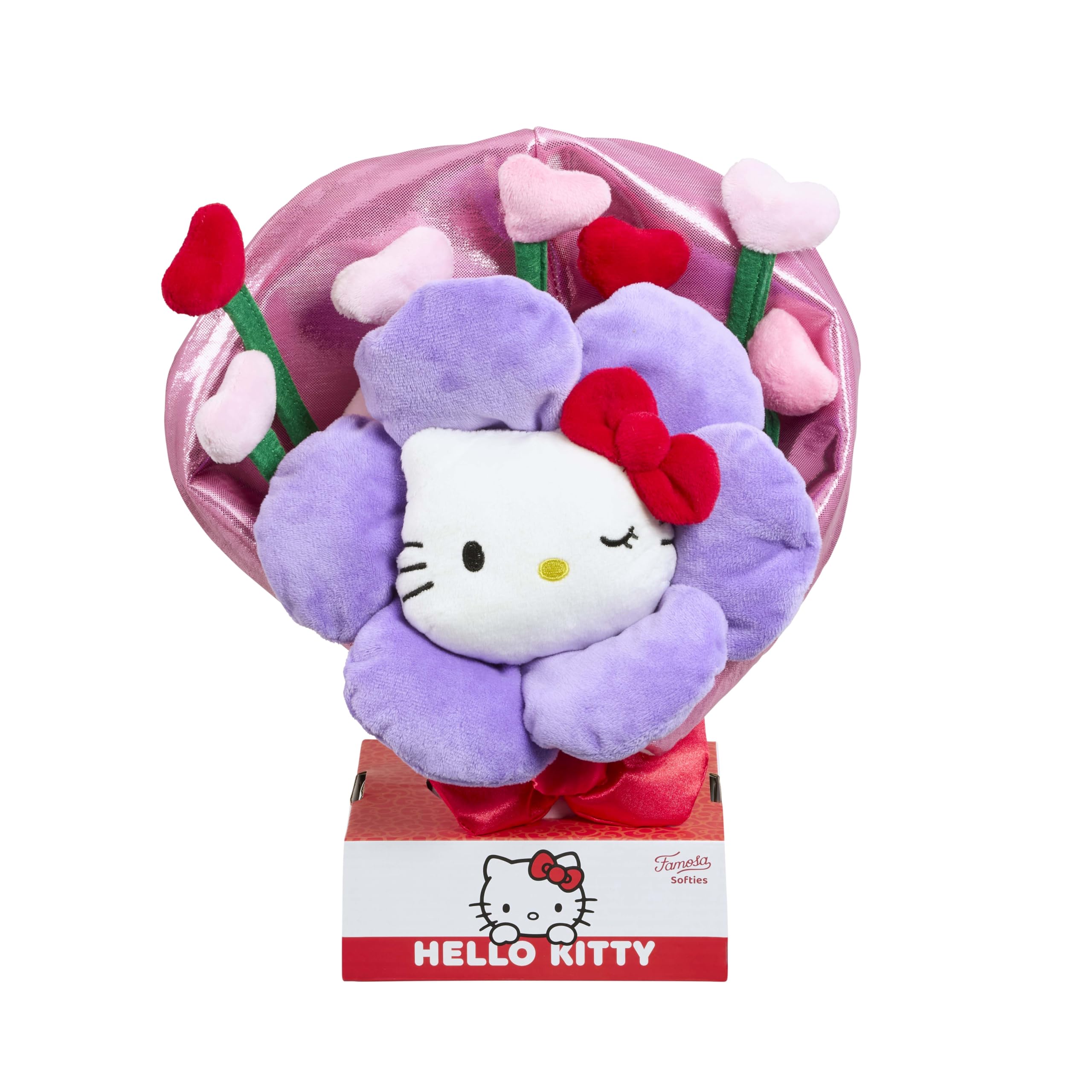 Hello Kitty Flower Bouquet, 28cm Soft Plush Toy, Cute Hello Kitty Character Holding Colourful Flowers, Official Licensed Sanrio Merchandise, for Fans, Suitable for Ages 4+
