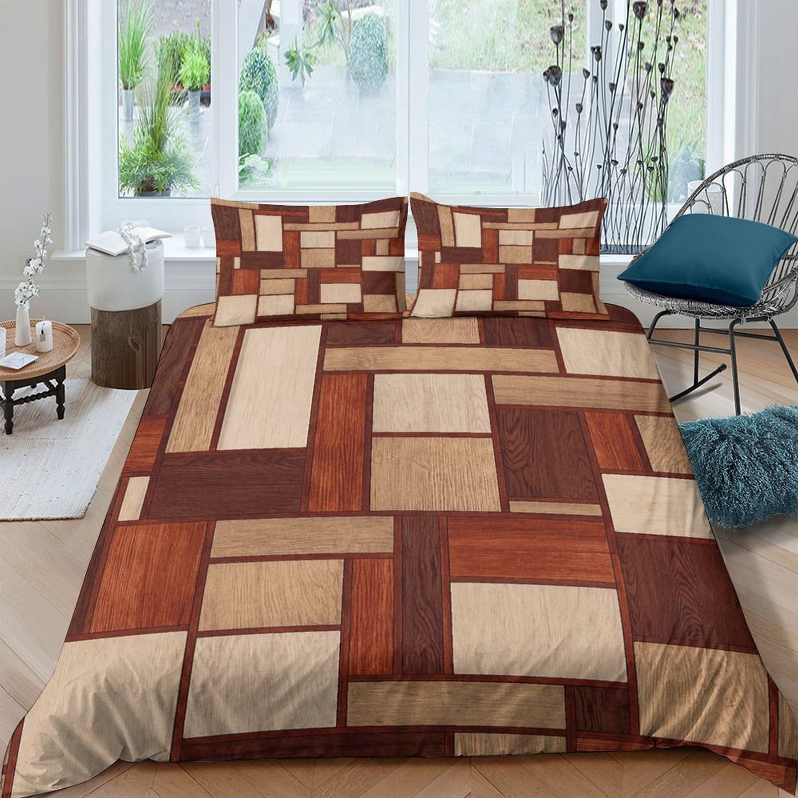 Ctjqhvkz Style-3 3D Printed Geometric Patchwork Fitted Sheet Microfiber Brown Beige Bed Cover Non Slip Machine Washable For Bedroom Dorm Single（135X200cm）