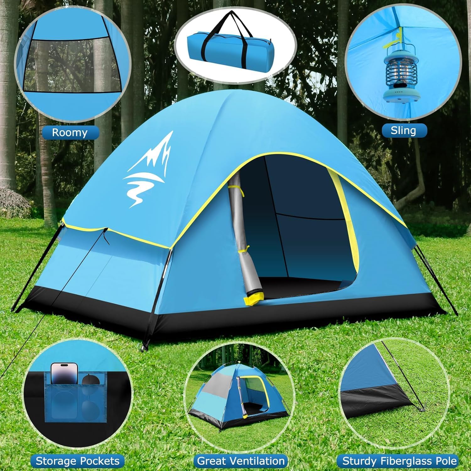 レインフライ付きキャンプテント、1人用テントセットアップ、裏庭、お