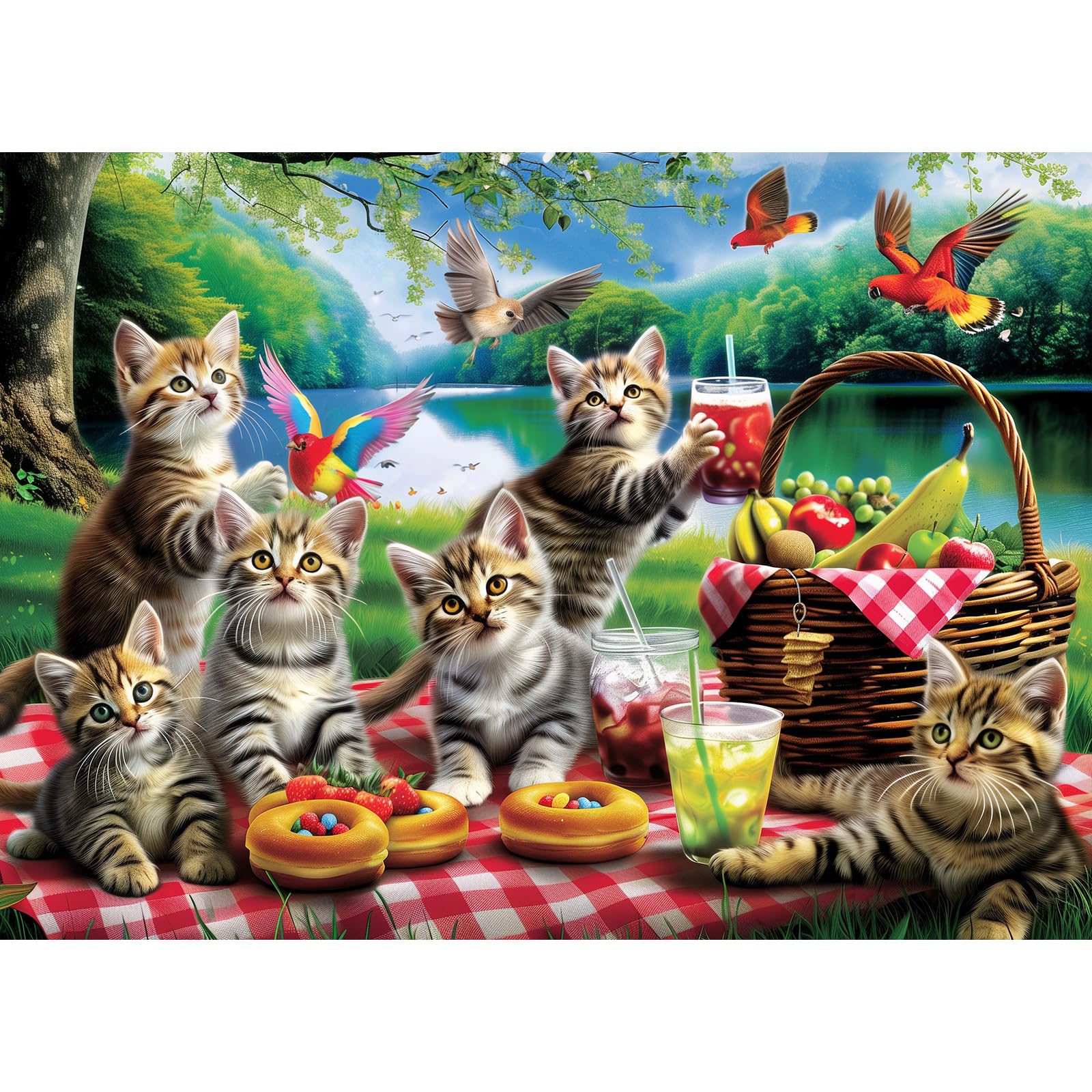 1000 Piece Jigsaw Puzzle for Adults - Picnic Cats - Jigsaw Puzzles Gift for Children and Elderly