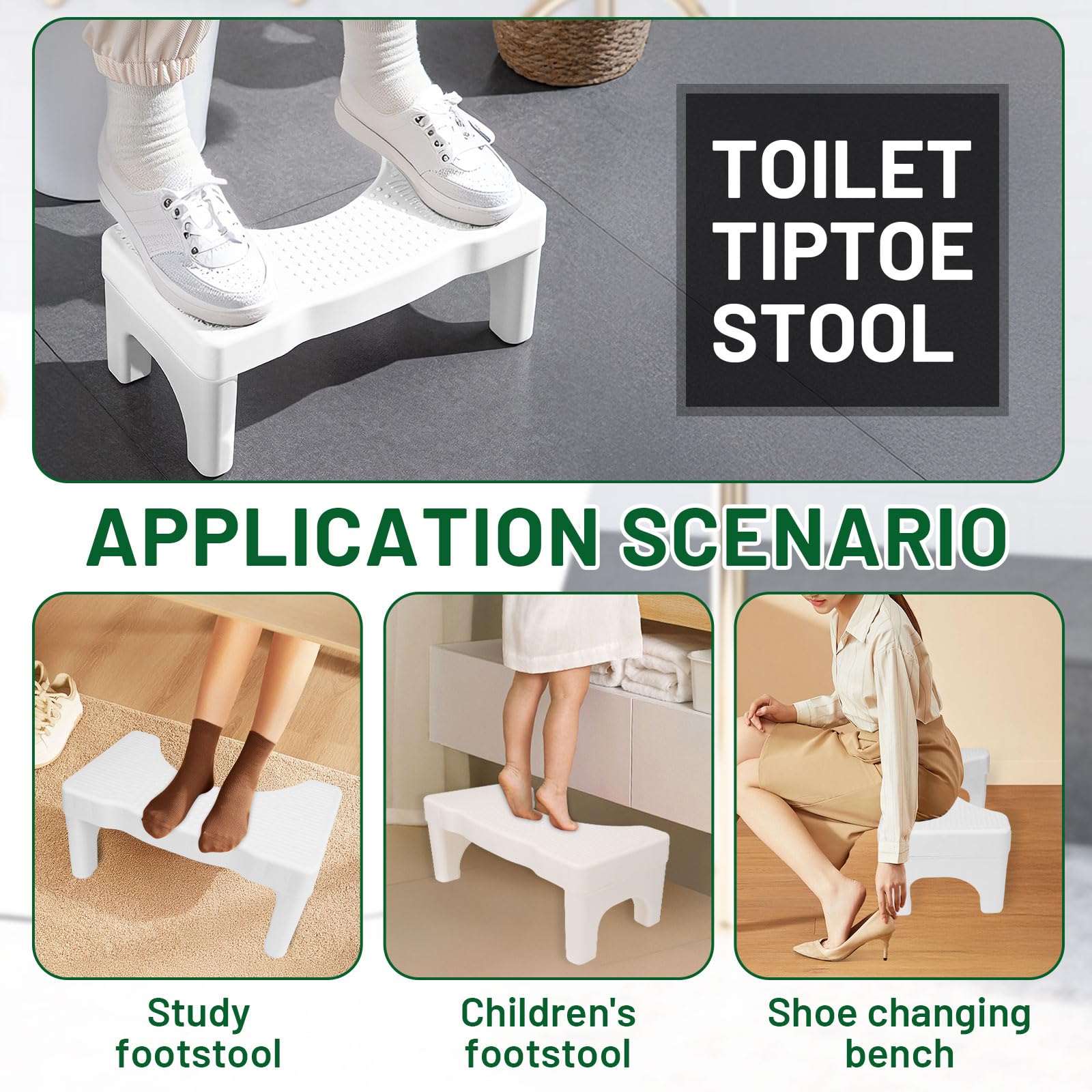 Toilettenhocker Erwachsene,Klohocker,Hocker Toilette mit Anti-Rutsch-Pads,Ergonomischer WC Hocker Tragbarer für Badezimmer für Bekämpft Verstopfung Blähungen und Bequeme Ausscheidung