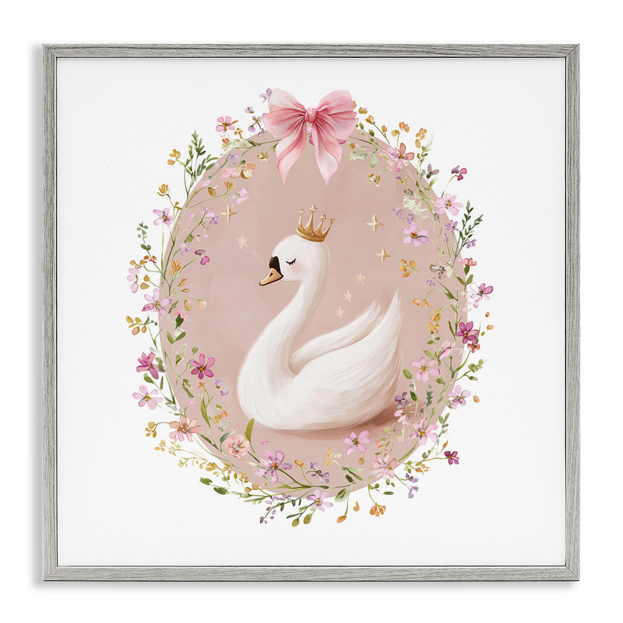 Stupell Industries Farmhouse Gray (Textured) Queen Swan Floral Majesty, 24 X 24 Inch Framed Giclée Print