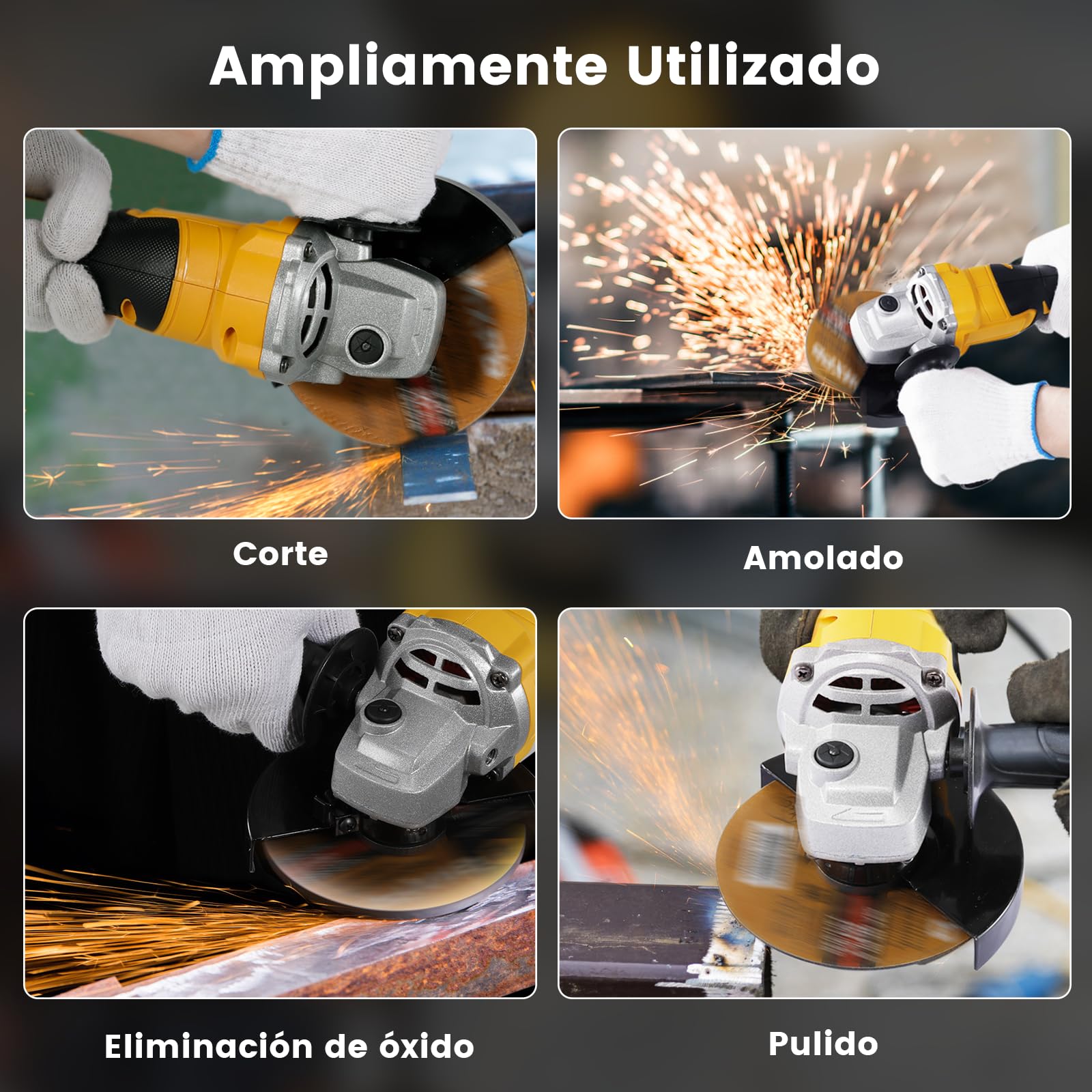 Geevorks Amoladora Angular de Batería de 125mm,21V Amoladora Angular sin Cable,9000rpm Motor Sin Escobillas, 4 Velocidades Regulables,2 Baterías,Empuñadura Auxiliar para Cortar, Moler
