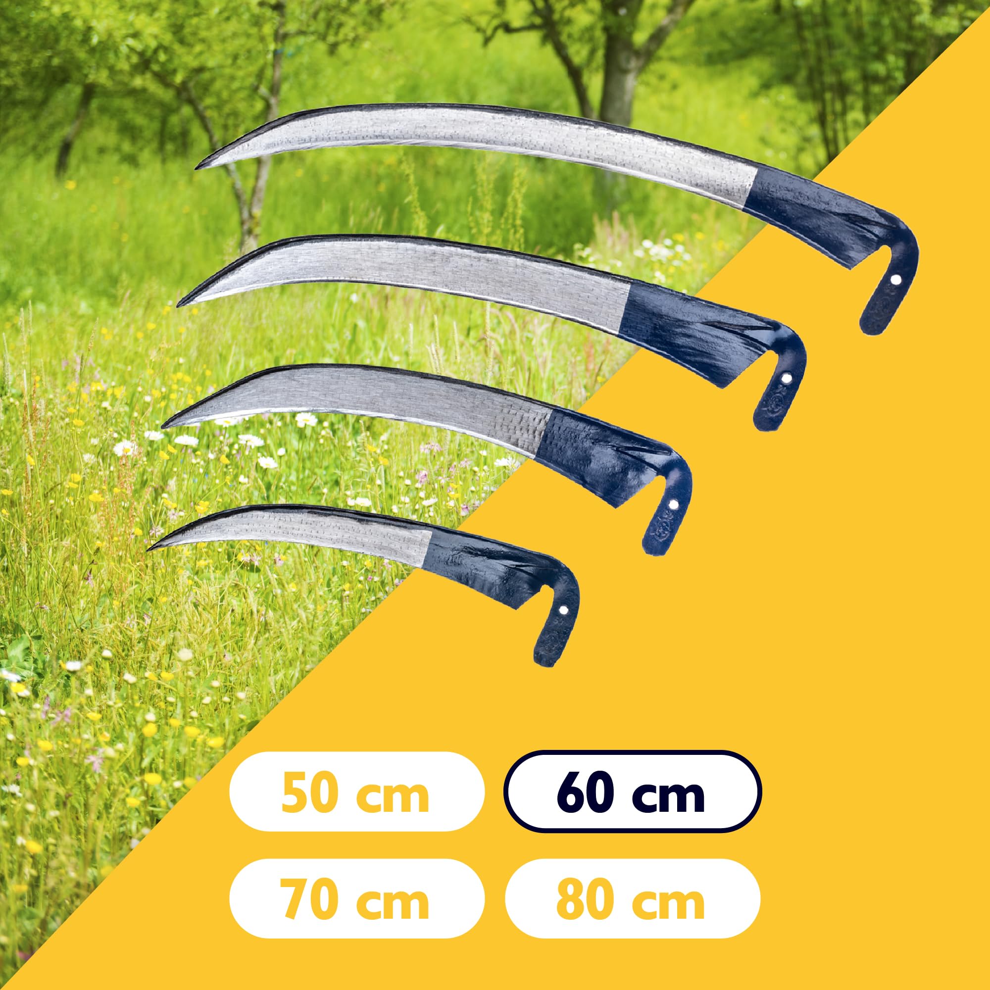 KADAX Gartensense aus Metall 60 cm, Handsense, Sichel, Klappsense, Wildwuchssense, Sense, Gartensichel, Grassichel, Blattsichel, Handsichel, Kleinsichel