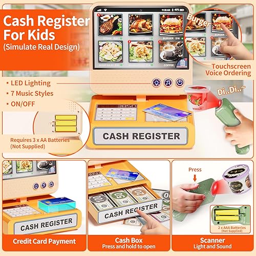 Miniatura 2 de Play Food Store Juguetes para niños, tienda de comestibles de juego de simulación con caja registradora para niños con pedido de voz con pantalla