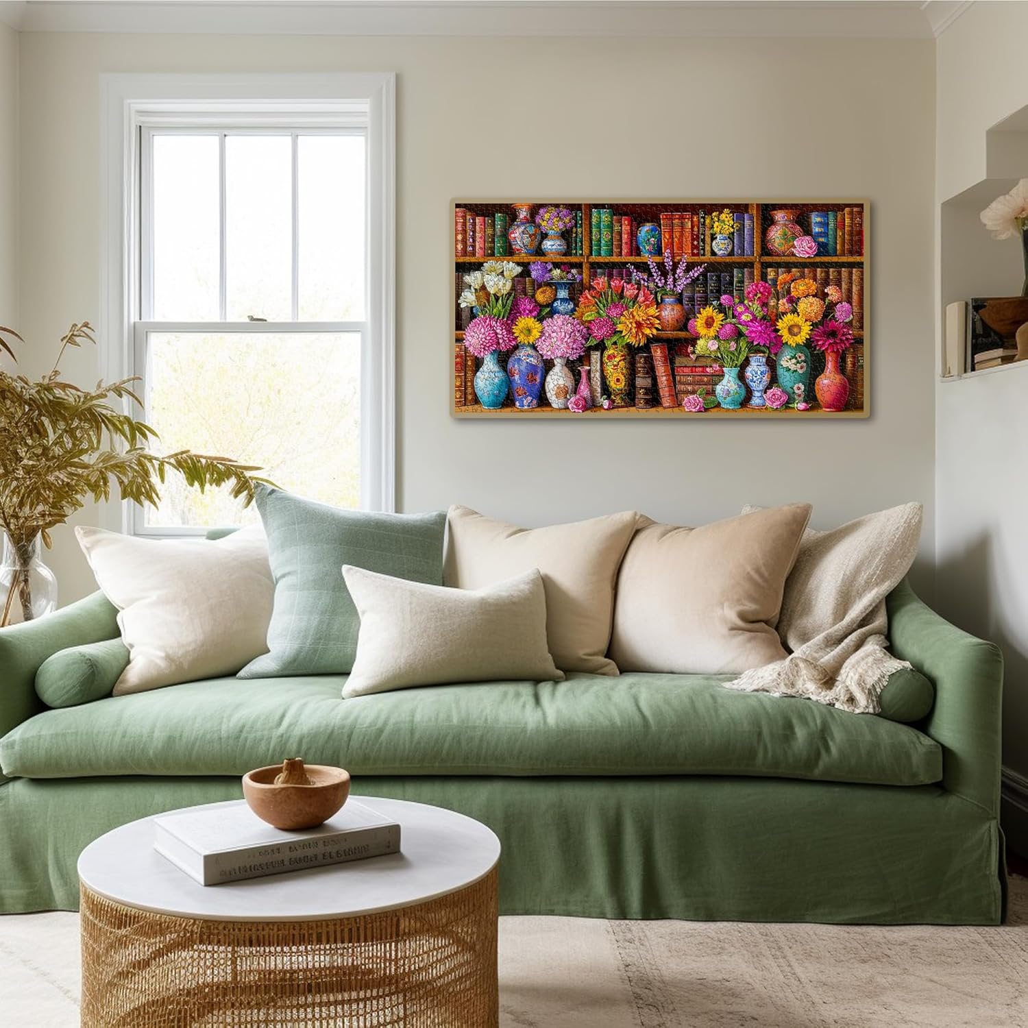 VAIIEYO Flower Puzzles for Adults 1000 Pieces - Floral Library, Extra Large Jigsaw Puzzles Bookshelf, Fun & Challenging Puzzles, Family Time, Great Gift Idea, Home Wall Decor,Size 31.5 x 16.4in