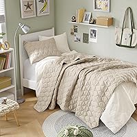 Vista 25 de Comfort Spaces Juego de edredón de tamaño King extragrande de color marfil de 120 x 118 pulgadas, colcha acolchada de verano de microfibra ligera