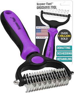 Maxpower Planet Pet Grooming Brush - Double Sided, Extra Wide for Dogs and Cats - Dematting Undercoat Rake, Reduces Shedding by 95%, Purple