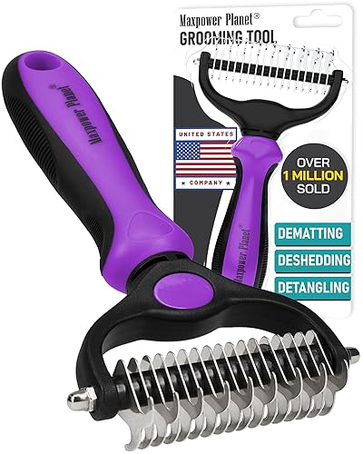 Vista 68 de Maxpower Planet - Cepillo de aseo para mascotas, herramienta de doble cara, rastrillo para perros y gatos, extraancho, peine para desenredar pelo