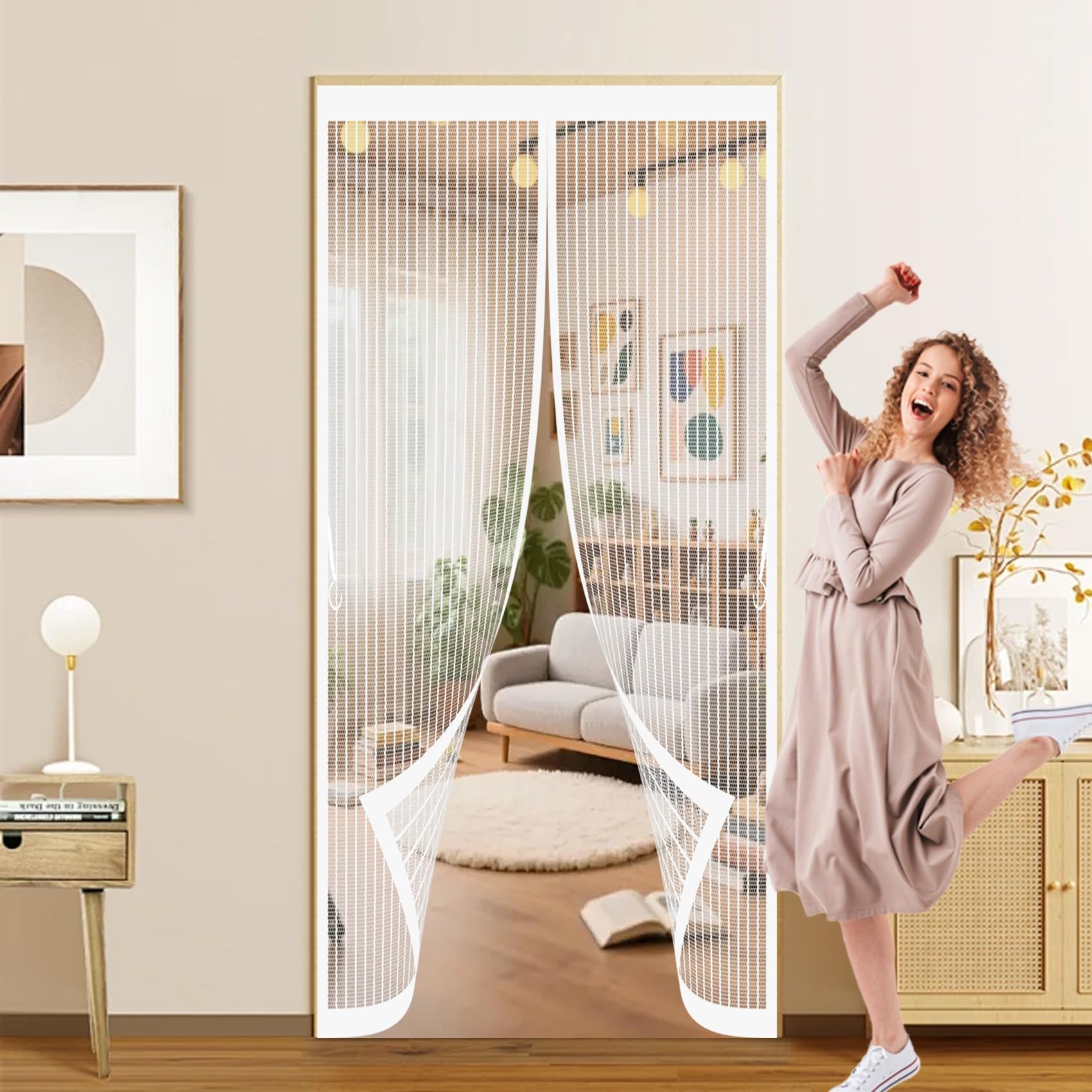 Fly Nets for Doors 136 x 198 cm Automatically Close, No Gap, Easy to Install Without Drilling, Keep Bugs Out Lets Fresh Air in Thermal Insulated Door Curtain for Patio Doors Balcony, White