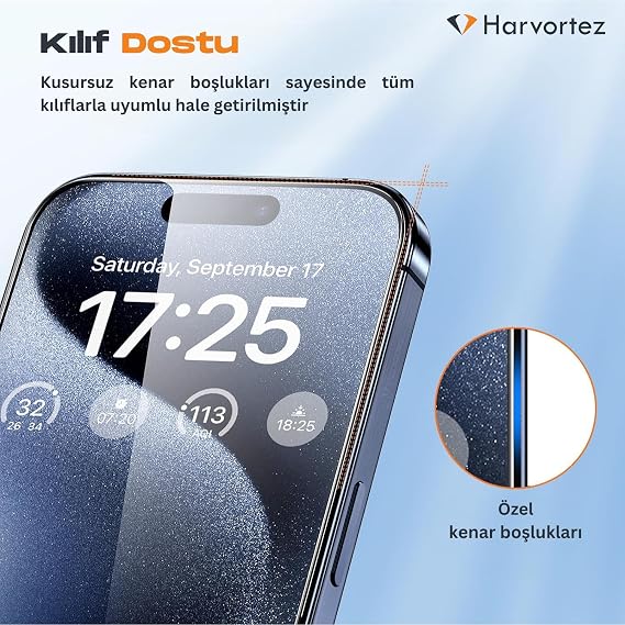 HARVORTEZ iPhone 15/16 Kırılmaz Garantili Ekran Koruyucu, Anti-Statik Toz Engelleyici, Flex Darbe Emici Ekran Filmi, Kılıf Dostu, Kristal Netlik - Kırılmaz Film