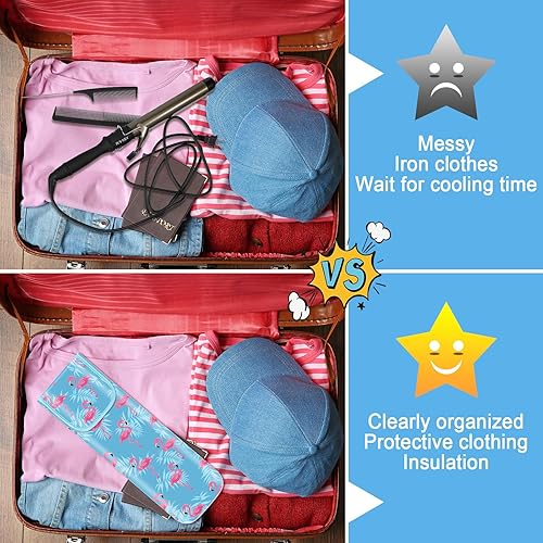 Vista 54 de Shappy Funda de viaje para rizador, 2 piezas, resistente al calor, funda de neopreno para alisador y herramientas calientes de silicona, bolsa plana