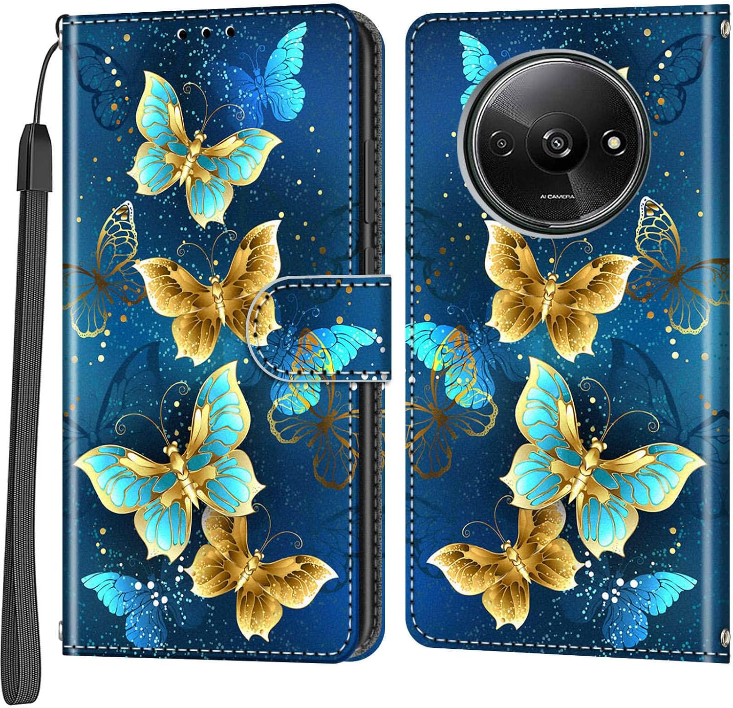 Mobile Phone Case for Xiaomi Redmi A3 / A3x Case Magnetic Flip Shockproof Protective Case with Stand Function Card Slots Flip Case Mobile Phone Case Four Butterflies