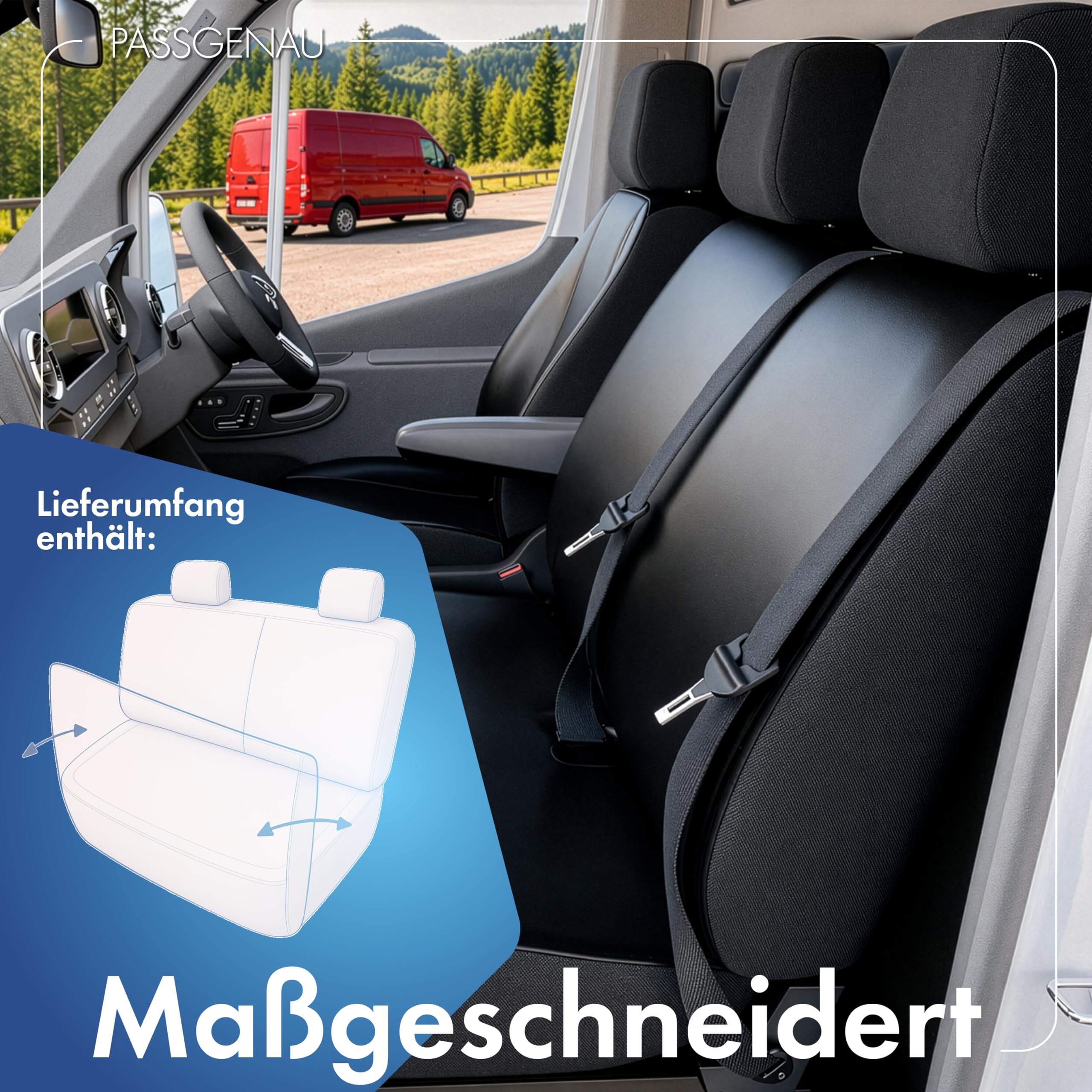 Walser Transporter Sitzbezüge Auto für VW T5, Doppelbank vorne klappbar, Sitzbezüge aus Kunstleder, Sitzschoner, Sitzauflagen Set für Van