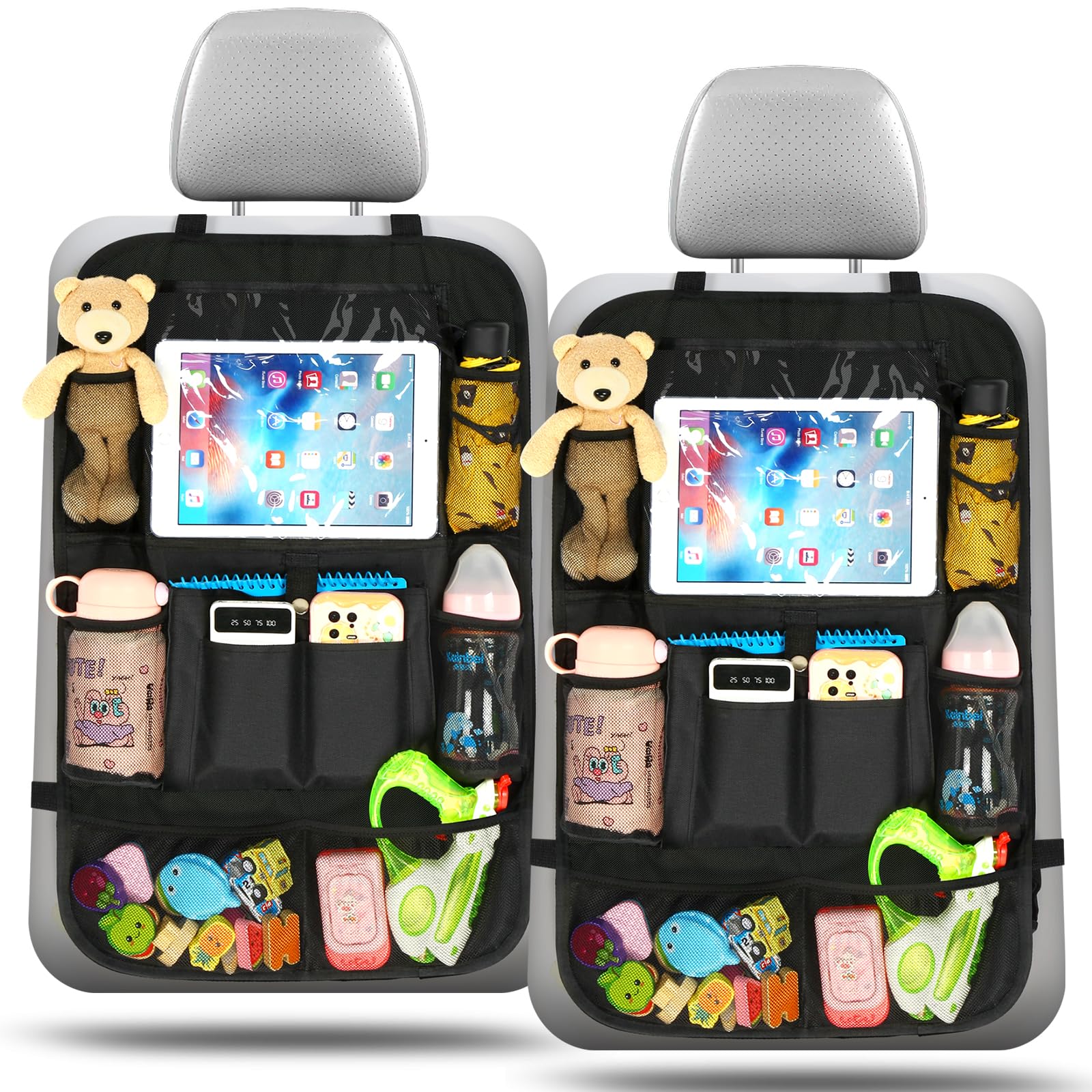 Ezilif Rückenlehnenschutz Auto Kinder Stärke-Upgrade, Autositz Organizer mit 10 Aufbewahrungsbeuteln, Auto Organizer Kinder Leicht Zu Reinigen, Wasserdichter für Rücksitz organizer