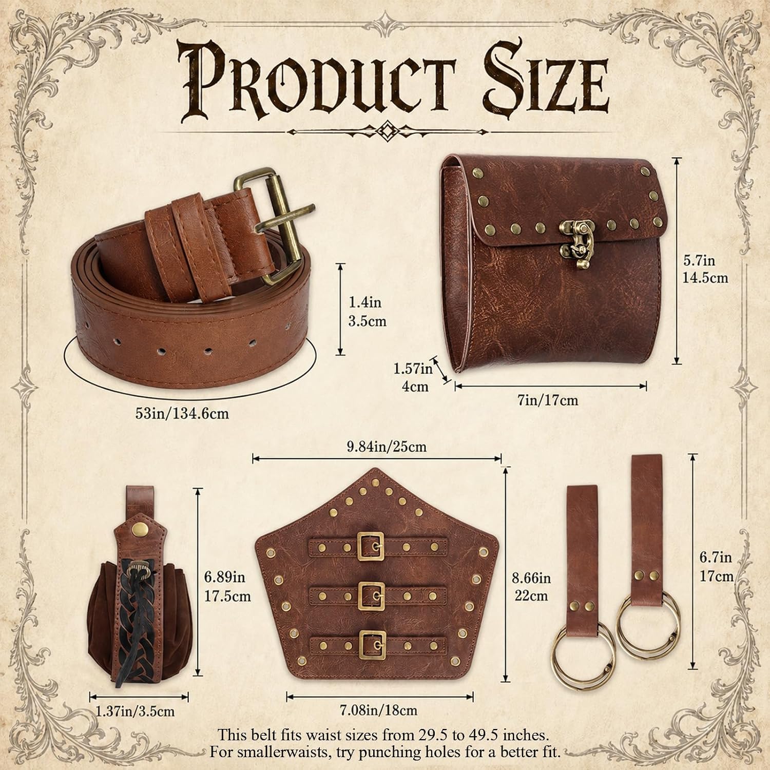 Ren Faire Accessories, Renaissance Belt Pouch Set with Faux Leather Bracers, Coin Purse and Skirt Hikes for Medieval Cosplay, LARP, Stage Performance Theater and Halloween