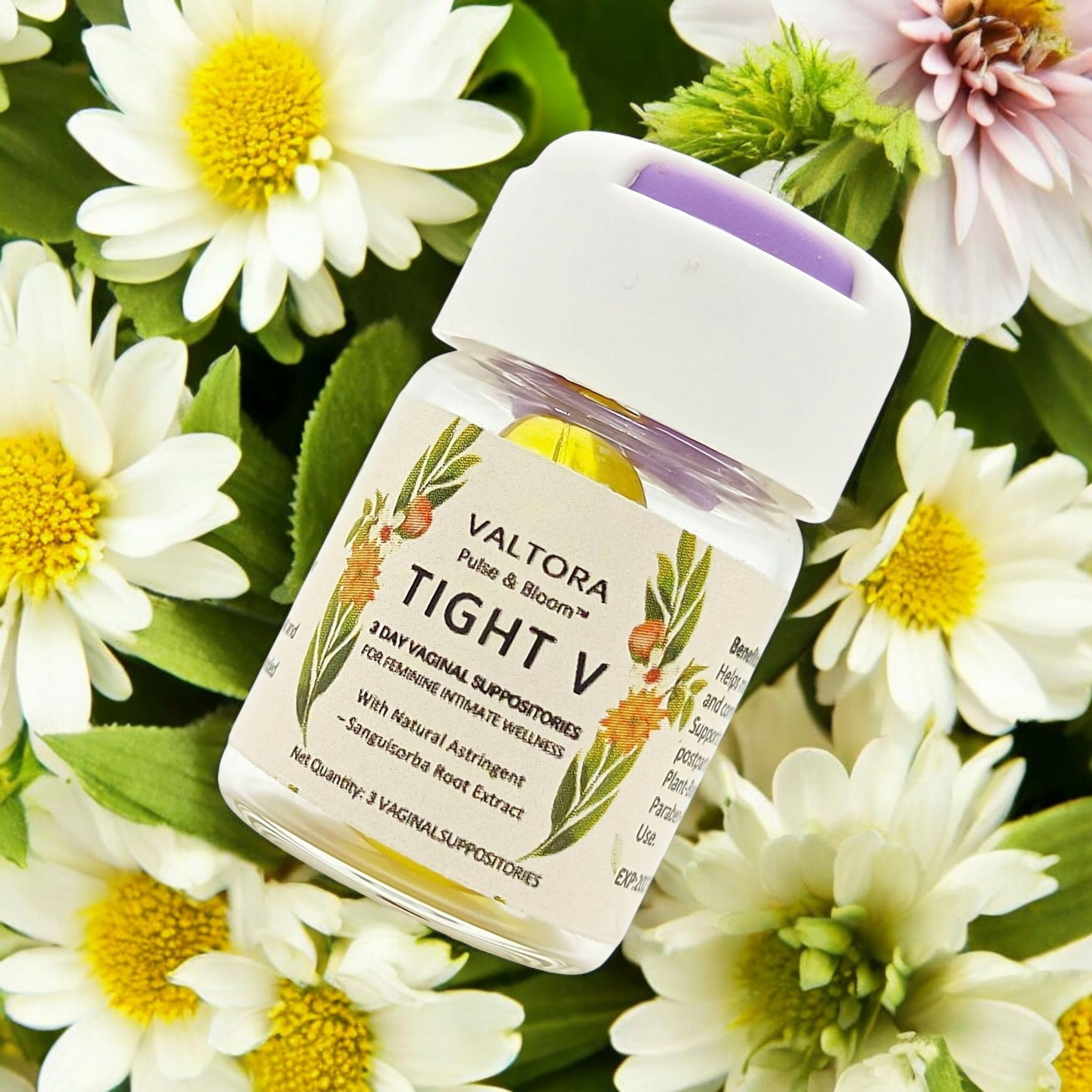 Tight V Plant-Based Feminine Wellness Suppositories, pH-Friendly Intimate Care, Refresh & Cleanse, 3-Day Support