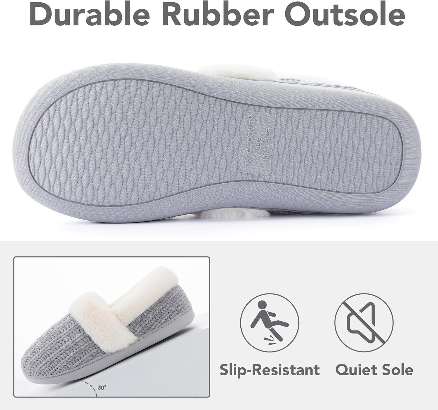 RockDove Women's Cozyweave Chenille Slipper with Faux Fur Collar Sherpa Fleece Lining Soft Cushioned Footbed and Non Slip Rubber Sole - Image 5