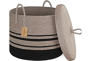 Extra Large Woven Basket with Lid for Home, Office, Rustic Wicker Blanket Storage Basket